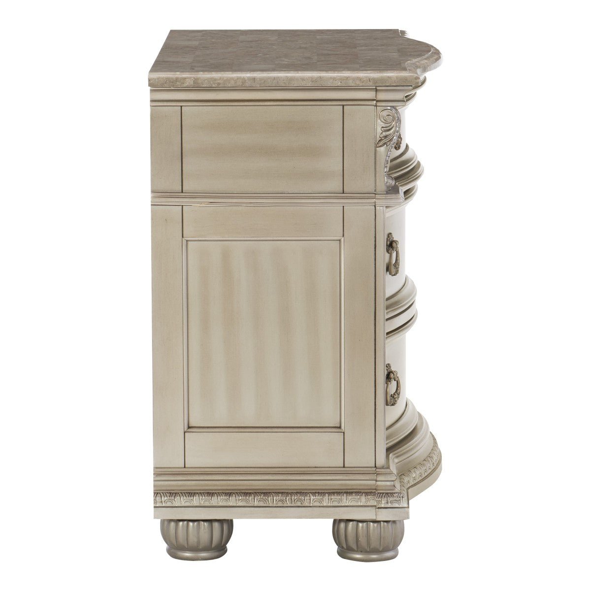 Elegant Cavalier Silver Nightstand - Modern Bedside Table with Storage for Bedroom, Living Room & Guest Room