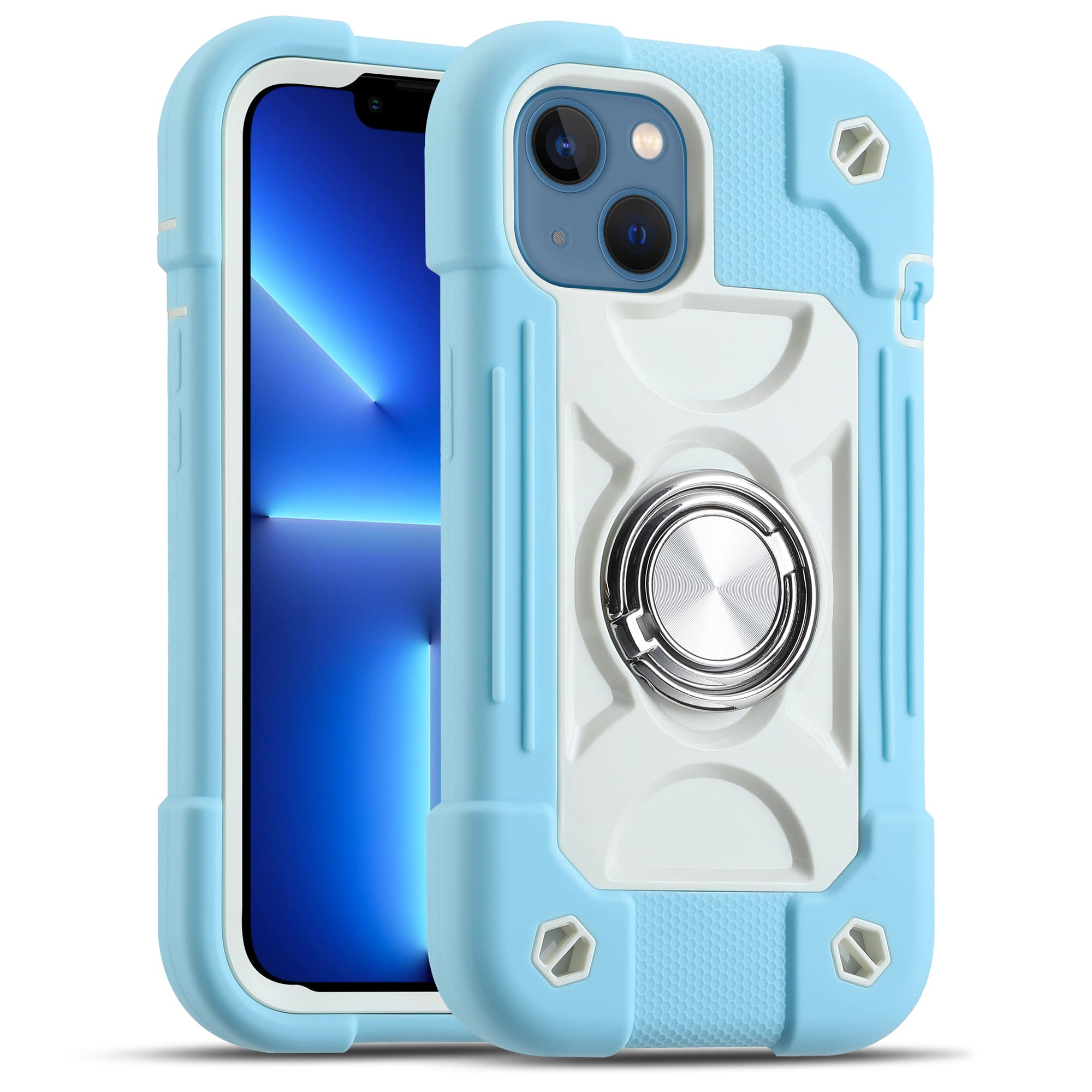 MARKILL iPhone 14 Case & iPhone 13 Case 6.1 Inch - Military Grade Drop Proof Shockproof Cover with Built-in Ring Stand | Heavy Duty Rugged Protection | Ice Blue | Perfect for Outdoor Activities, Travel & Daily Use