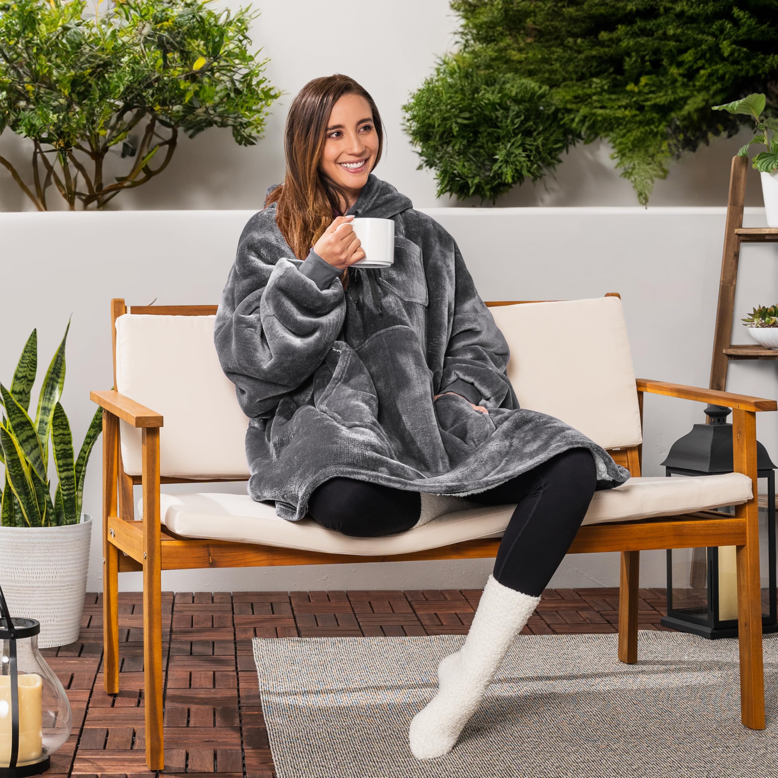 PAVILIA Women's Sherpa Wearable Blanket Hoodie - Oversized Cozy Hooded Sweatshirt for Men & Women | Perfect for Lounging, Movie Nights & Outdoor Camping