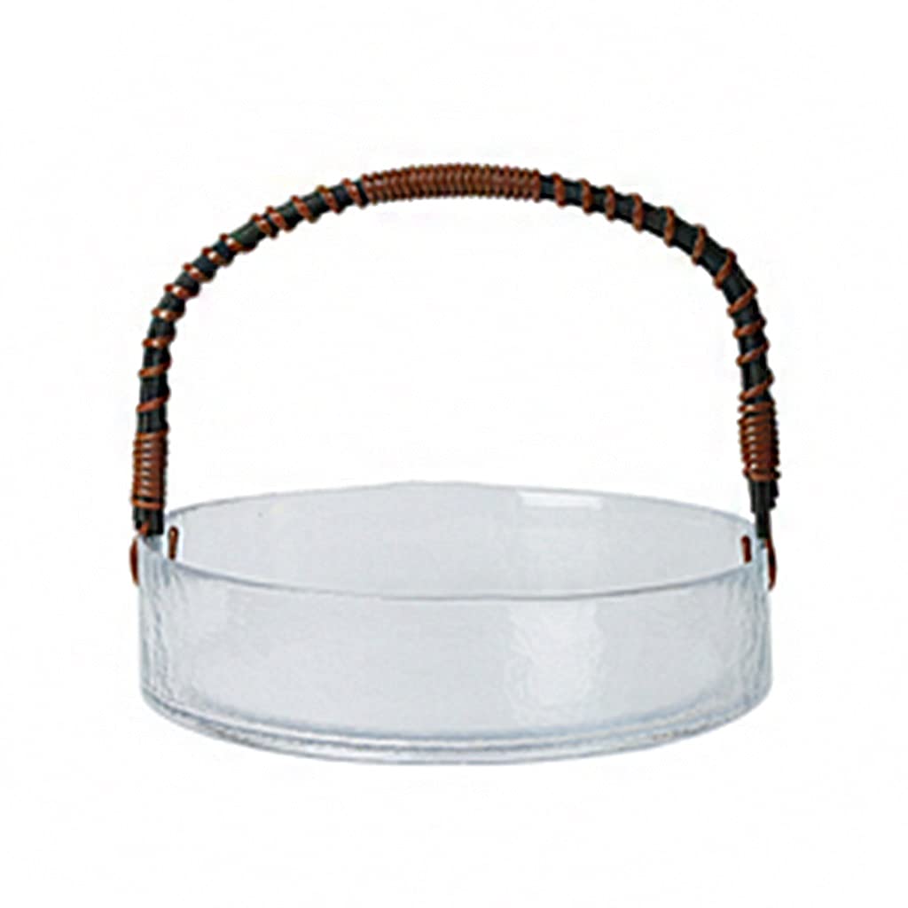 Glass Fruit Bowl with Rattan Handle - 16x16cm Kitchen Counter Decor for Fruits, Salads, Snacks | Elegant Serving Tray & Tableware for Dining, Entertaining & Home Decor