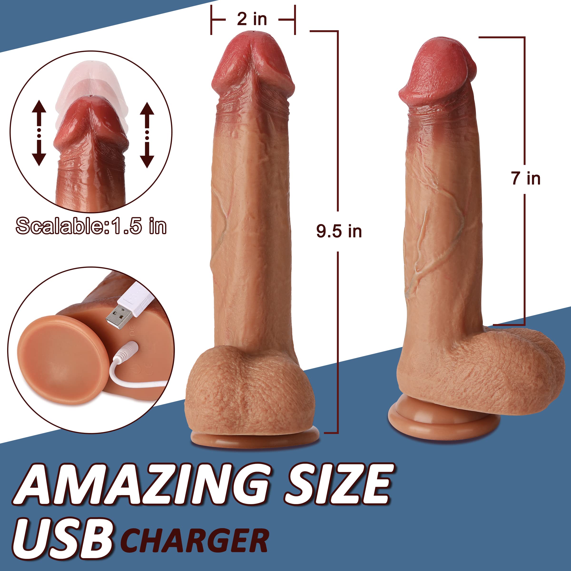 Realistic 9.5 Inch Thrusting Dildo Vibrator for Women - 8 Powerful Thrusting Modes & Strong Suction Cup - G Spot Stimulation Sex Toy for Solo Play & Couples Use (Perfect for Bedroom Fun & Discreet Storage)