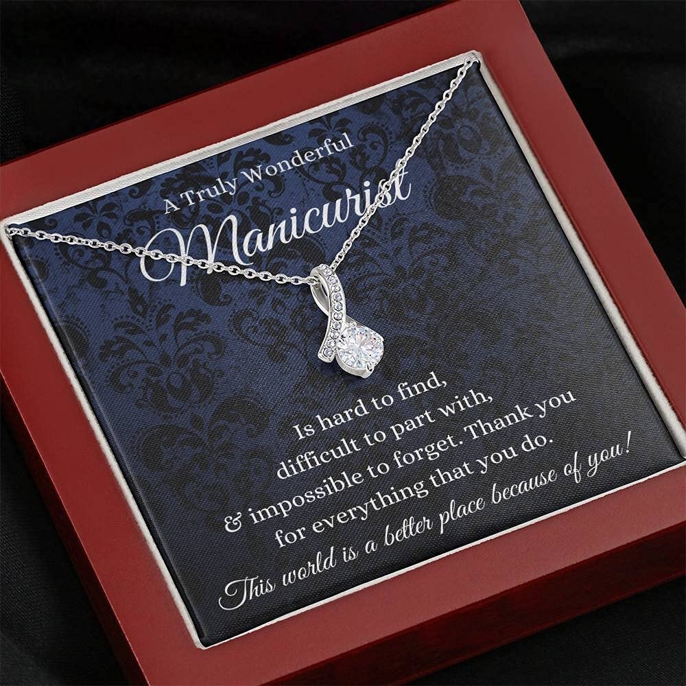 Handmade Personalized Message Card Jewelry Necklace - Elegant Petit Ribbon Pendant for Nail Technicians & Artists (White & Gold) | Perfect Christmas Gift for Manicurists, Nail Artists & Creative Professionals