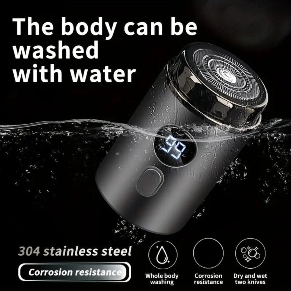 Timeatea Mini Portable Electric Shaver for Men - Waterproof Rotary Head Travel Razor with Fast Charging, Washable & Rechargeable - Perfect for Business Trips, Gym, Camping & Daily Grooming (Gray)