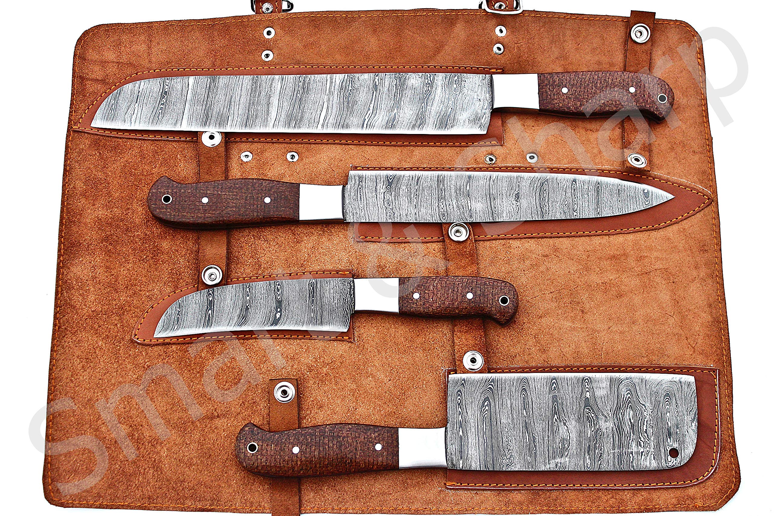 Premium Handmade Damascus Steel Chef Knife Set - 4 Piece Kitchen Knives with Razor Sharp Blades (SS-17123/17124) for Professional Cooking, Meat Cutting & Food Preparation