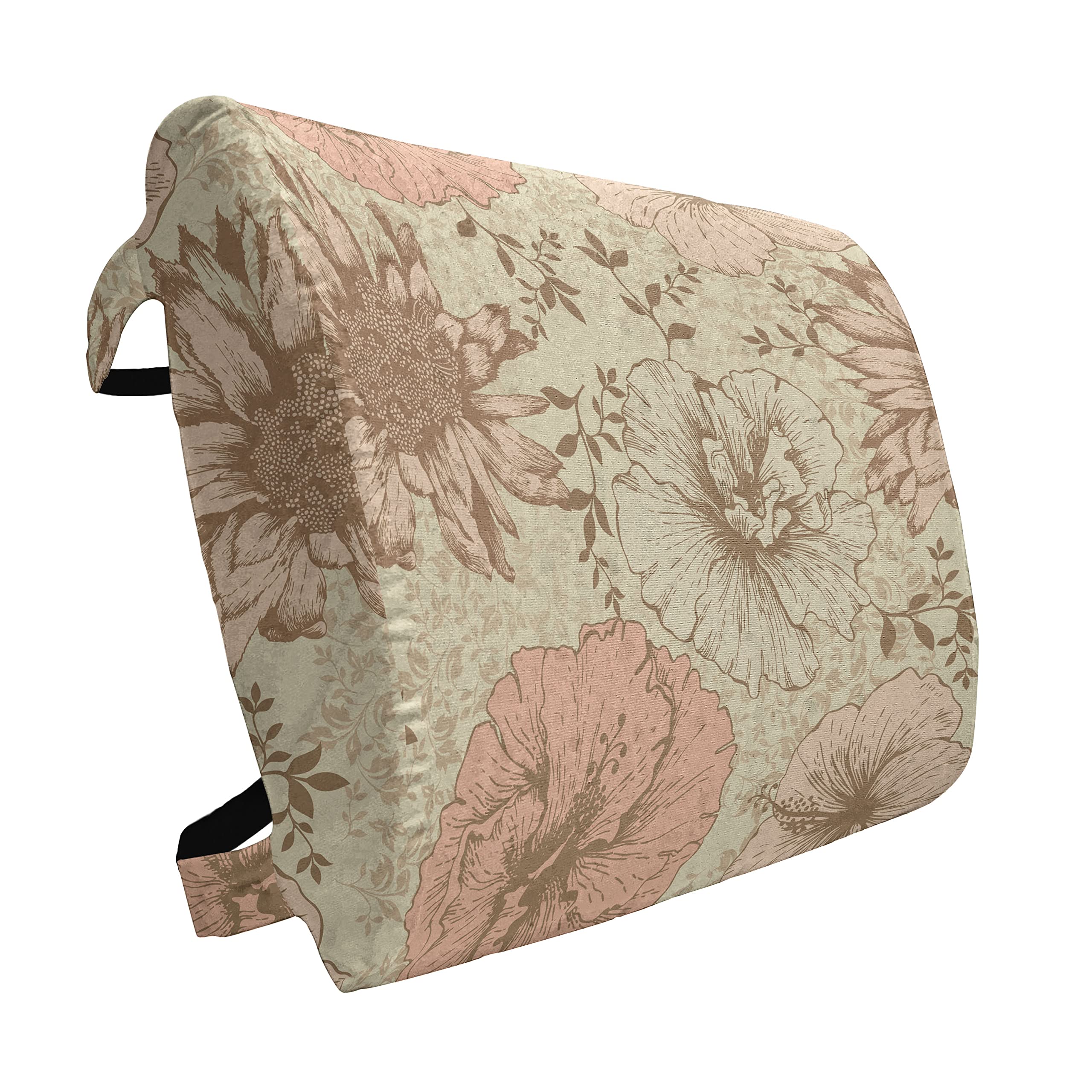 Ambesonne Floral Lumbar Support Pillow - Vintage Hibiscus Design, High-Density Foam for Office & Car - 14x13 Inches, Coral/Tan/Brown - Perfect for Back Pain Relief at Work or Long Drives