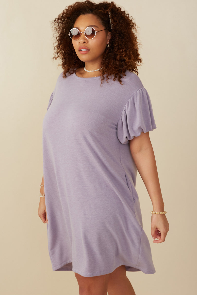 Stylish Gathered Puff Sleeve French Terry Knit Dress for Women | Comfortable Casual & Lounge Wear | Perfect for Brunch, Office, and Weekend Outings