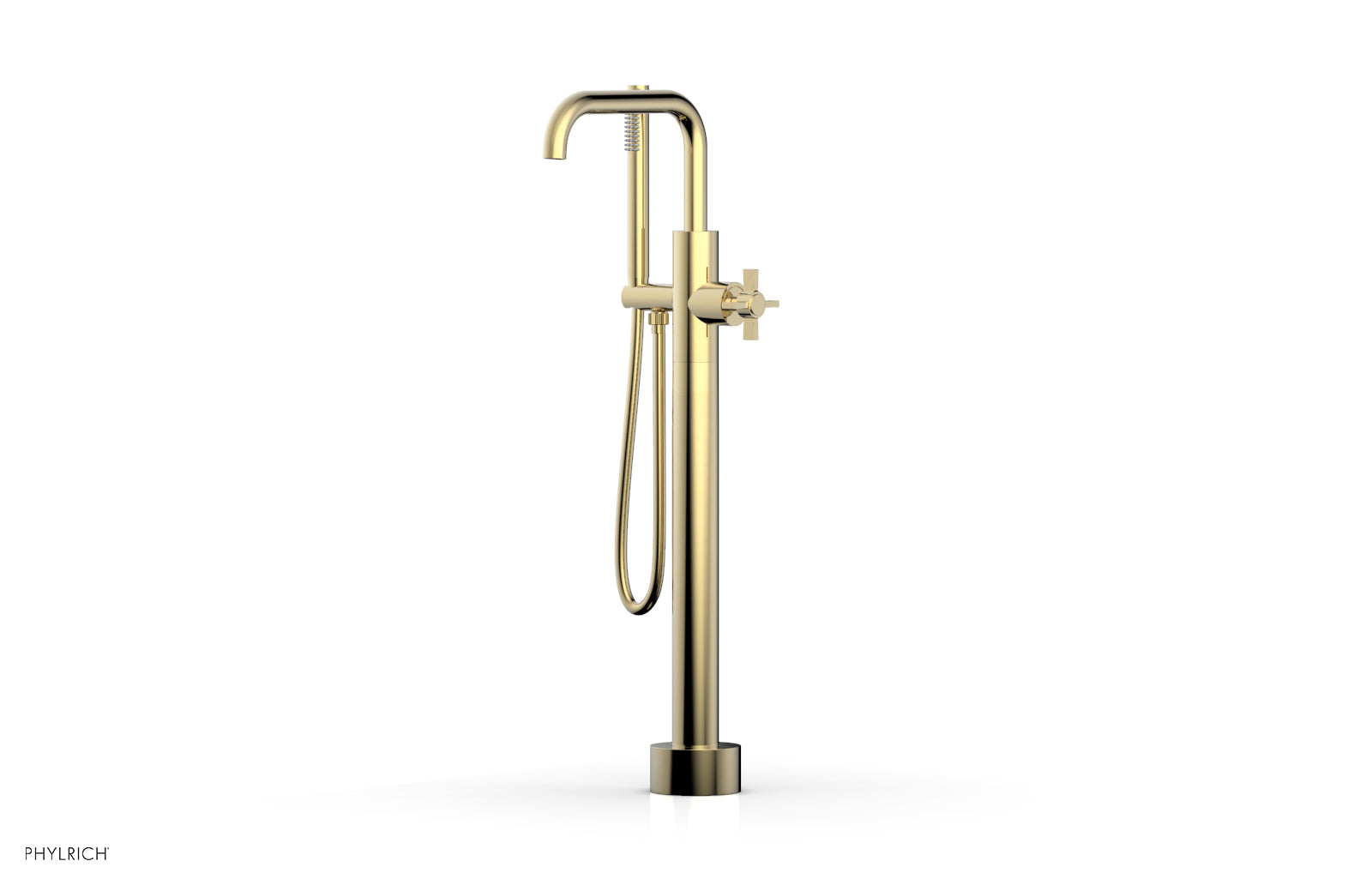 BASIC Low Floor Mount Tub Filler with Cross Handle and Hand Shower - D132 45 03 - Perfect for Modern Bathroom Renovations and Spa-Like Shower Experiences