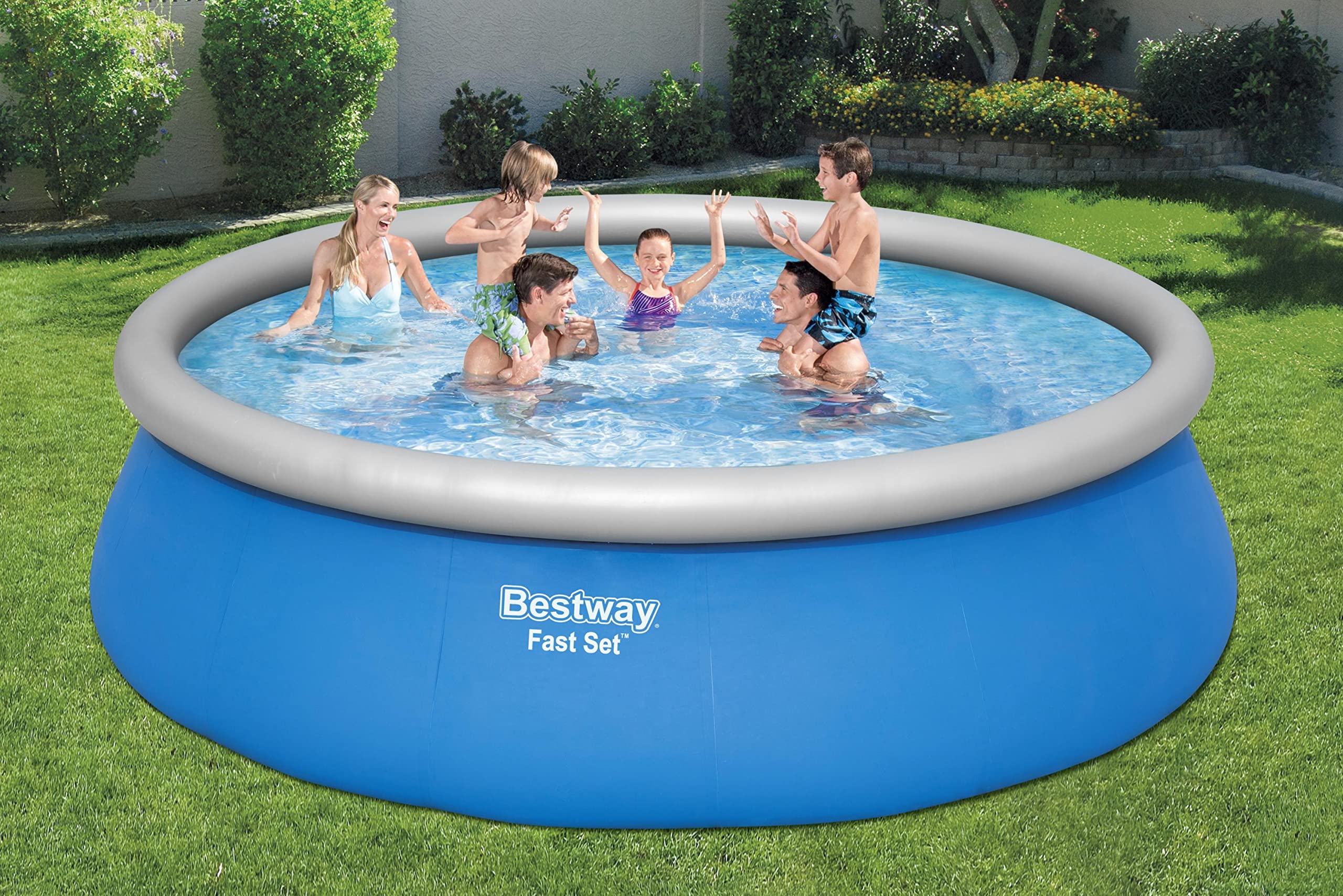 Bestway Fast Set Inflatable Above Ground Swimming Pool with Filter Pump - 15ft x 4ft Round Blue Family Backyard Pool for Summer Fun & Outdoor Relaxation