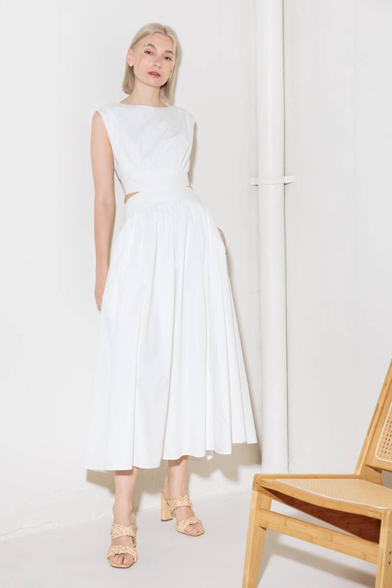 Chasing Peace White Woven Midi Dress - Elegant Flowy Summer Dress for Women, Perfect for Beach Vacations, Date Nights & Special Occasions