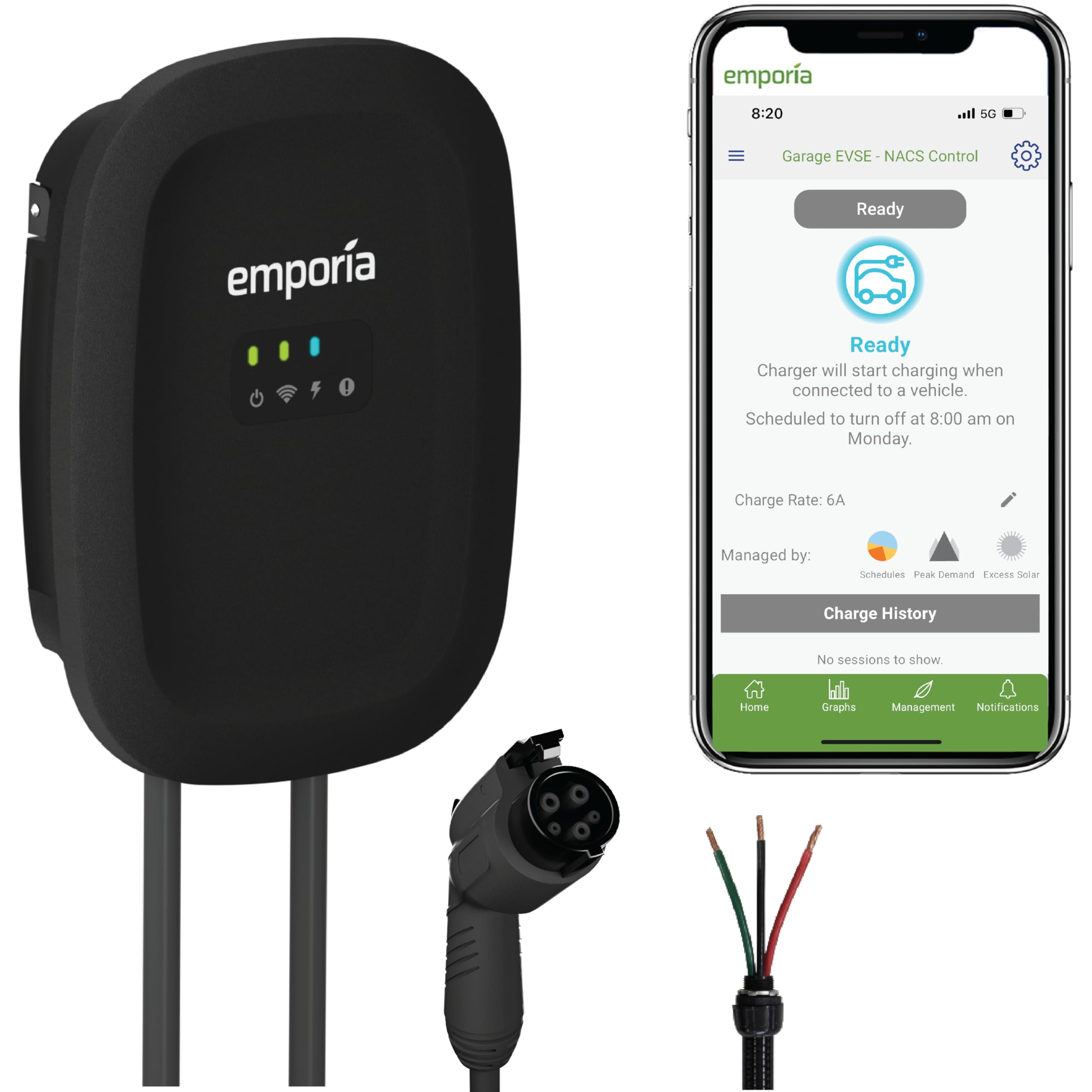 Emporia Level 2 EV Charger 48 Amp - J1772 Electric Vehicle Charger with 24ft Cable | Hardwired Installation | UL/Energy Star Certified | WiFi Enabled EVSE | Fast Charging for Tesla, Nissan, Chevy & More | Perfect for Home & Workplace Charging Stations (Black)