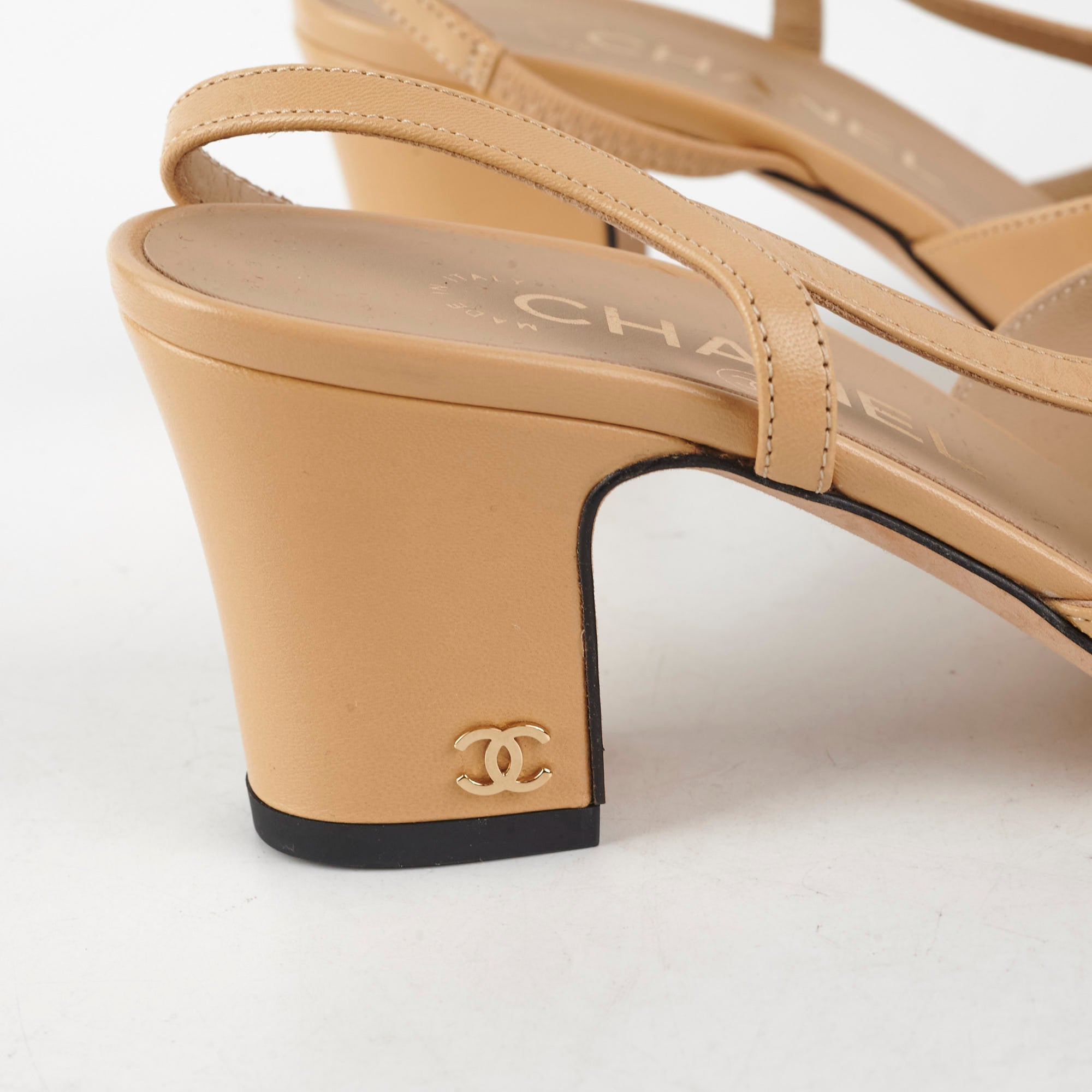 Chanel Beige Slingback Heels for Women - Size 36 US (5.5 UK) - Classic Nude Pumps with Low Block Heel | Perfect for Office, Wedding & Special Occasions