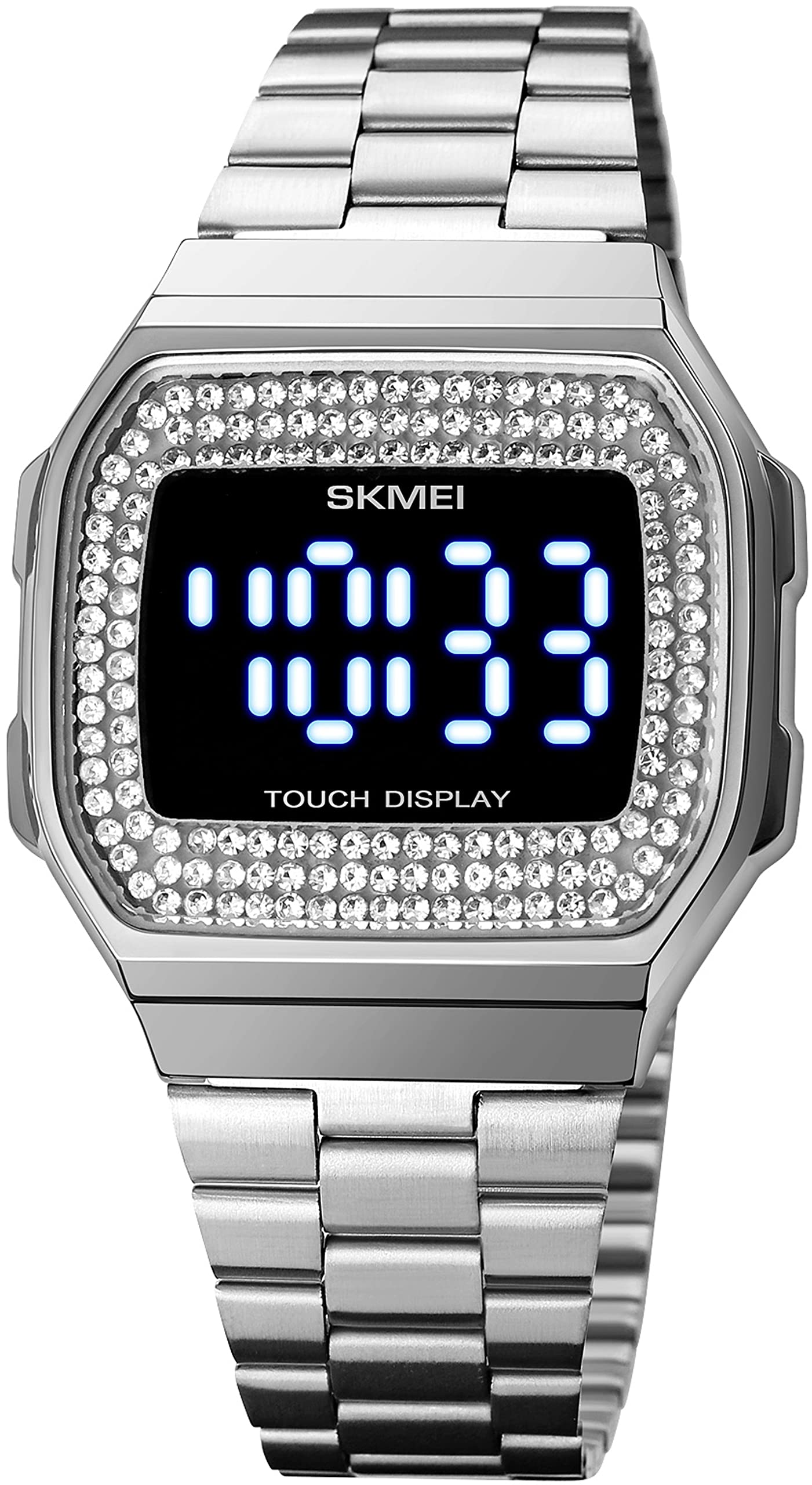 Luxury Gold Diamond Women's Watch - Digital LED Sports Watch with Stainless Steel Band, Square Analog Quartz Design for Business & Casual Wear - Features Day & Date Calendar | Perfect for Office, Parties, and Everyday Fashion
