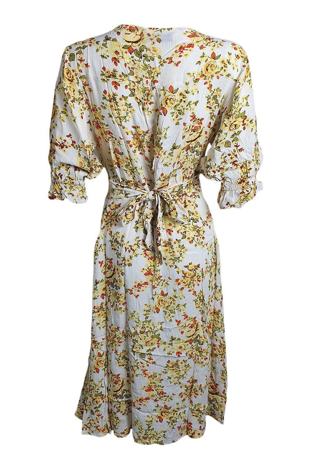 FAITHFULL THE BRAND Off White Goldie Floral Rafa Midi Dress - Women's Summer Floral Print Dress (Size AU 8 | US 4 | UK 8) - Perfect for Beach Vacations, Garden Parties & Date Nights