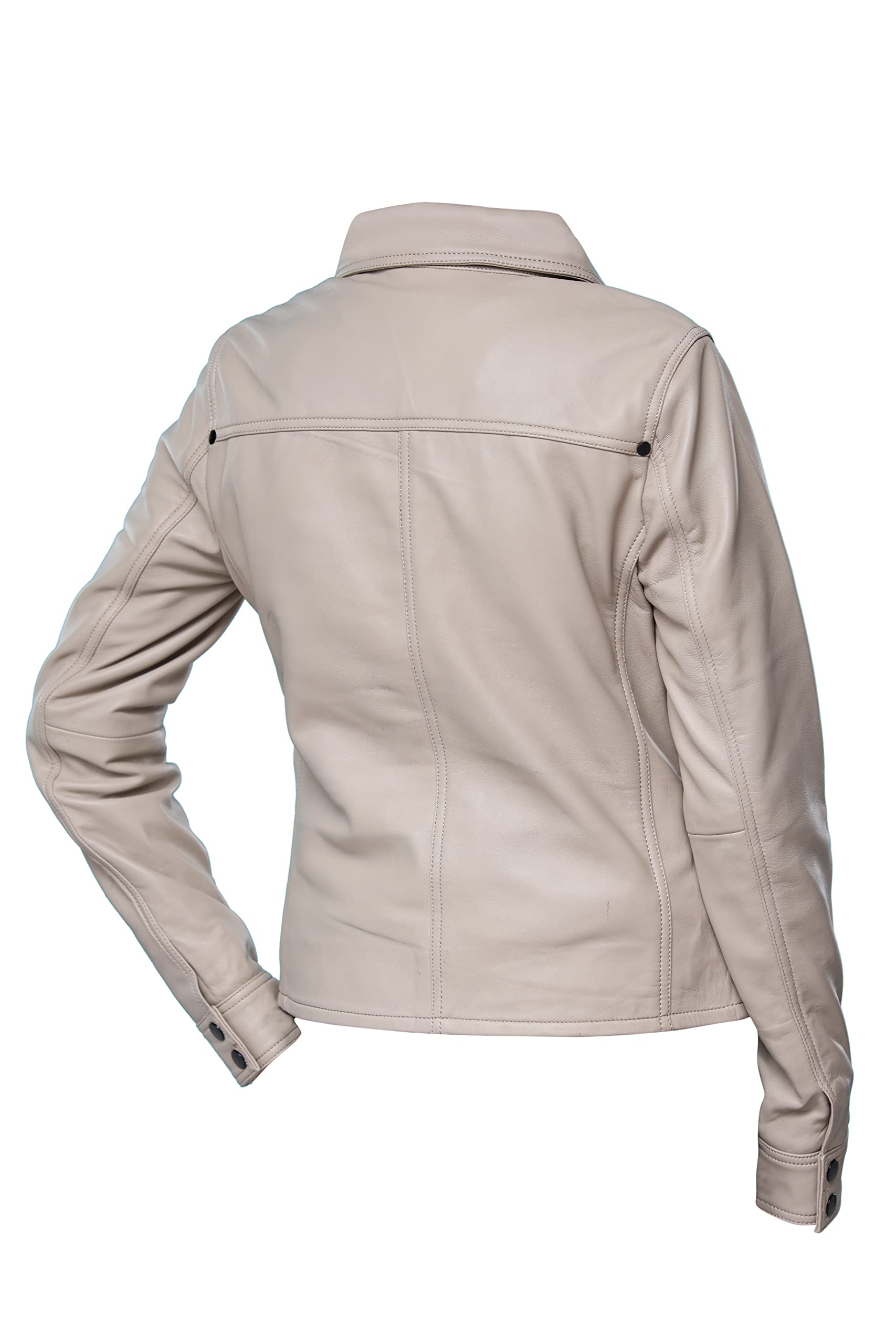 Jild Women's Button Front Lambskin Leather Jacket Shacket - Long Sleeve Casual Shirt Jacket with Bust Pocket | Stylish Outerwear for Fall & Winter | Perfect for Office, Dating & Weekend Outings