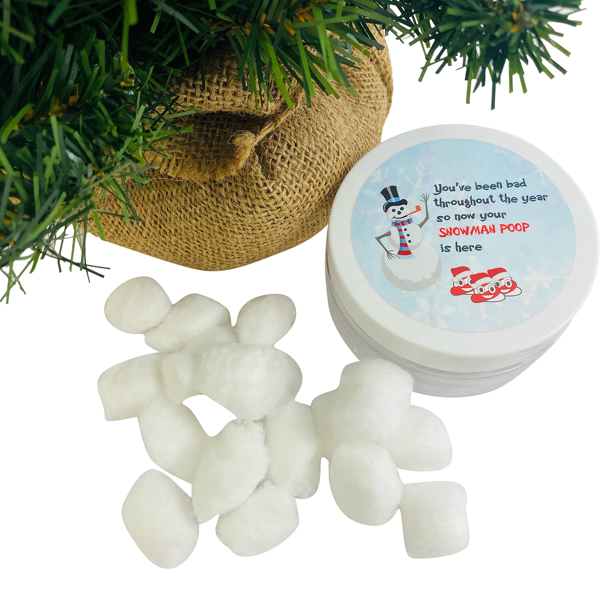 Funny Snowman Poop Cotton Ball Gag Gift - Christmas Stocking Stuffer for Kids & Adults - Perfect for Holiday Parties, Secret Santa & White Elephant Exchanges