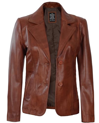 Surrey Cognac Leather Blazer Women