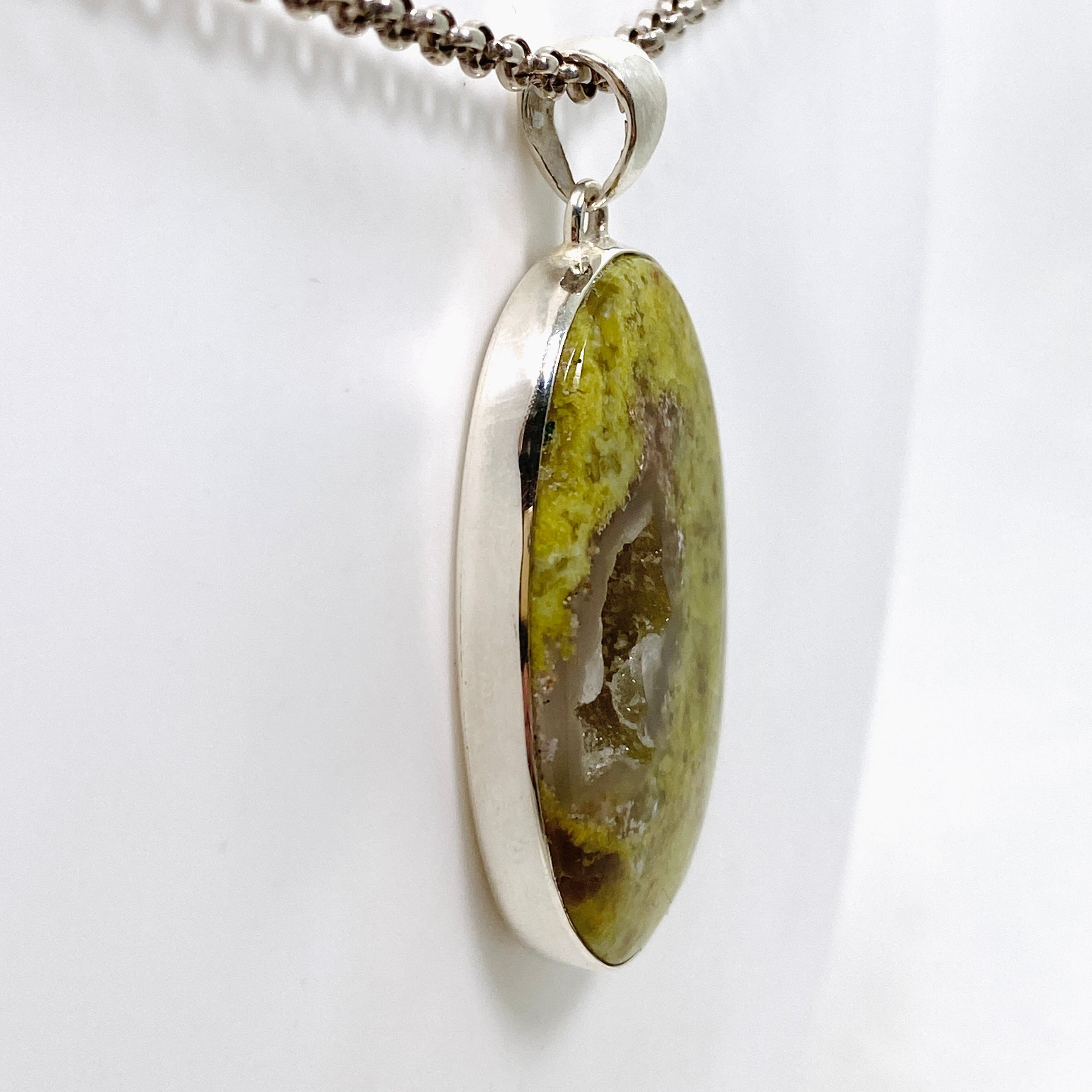 Natural Green Opal (Madagascar) Druzy Oval Cabochon Pendant Necklace KPGJ4656 - Perfect for Boho Jewelry & Spiritual Healing