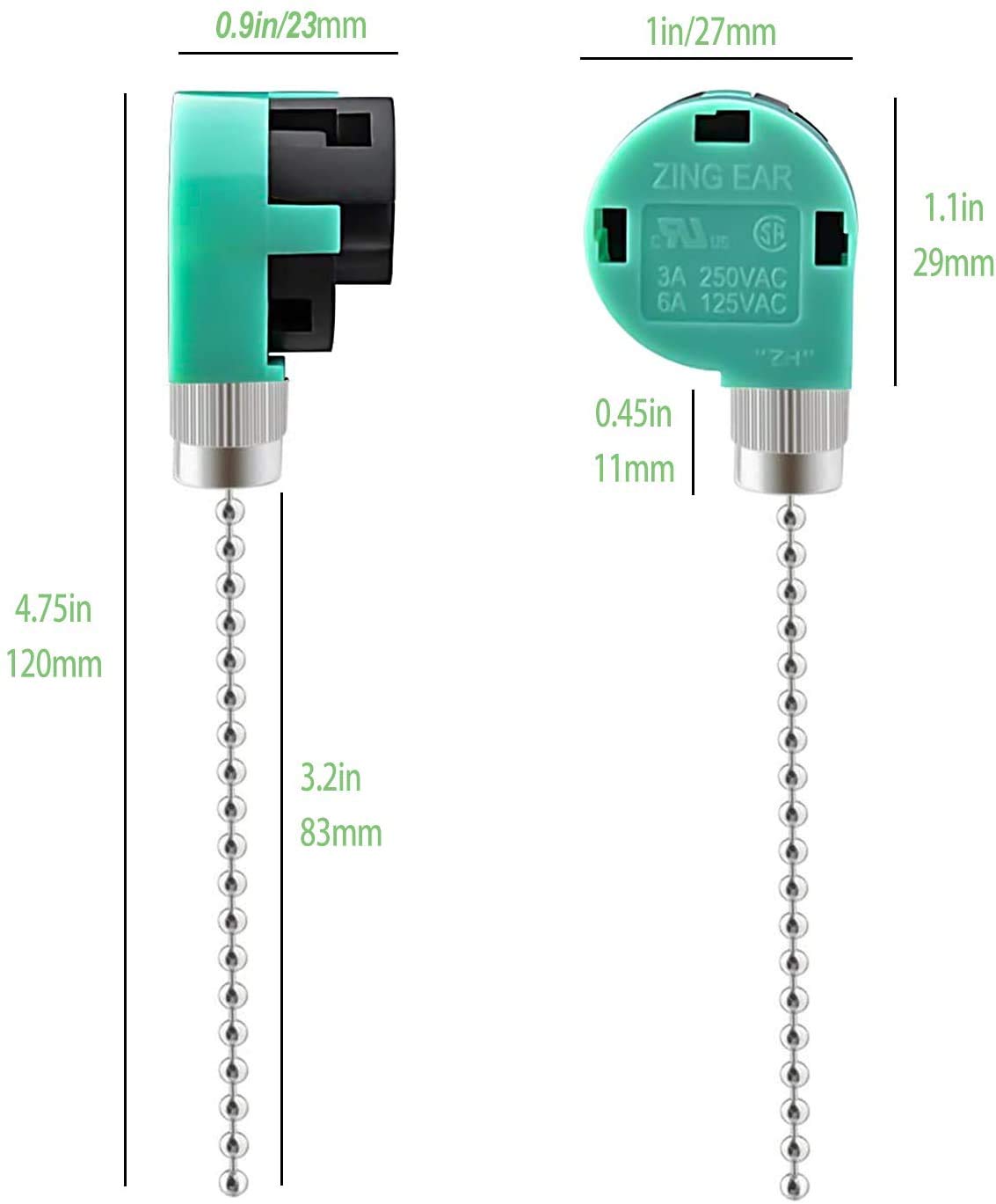 Zing Ear ZE-268S6 3-Speed Ceiling Fan Switch Replacement - 4-Wire Zipper Control for Ceiling Fans, Wall Lamps & Cabinet Lights - Nickel/Silver Finish (2-Pack) - Perfect for Home, Office and Commercial Lighting Upgrades