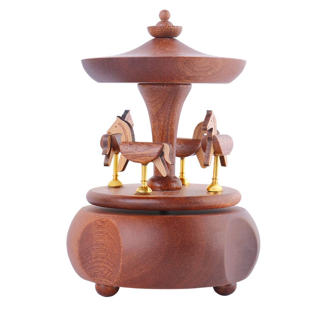 Vintage Wooden Carousel Music Box - Merry-Go-Round Musical Toy with Clockwork Mechanism - Perfect Birthday, Christmas Gift for Kids & Collectors (Castle in The Sky Theme) - Home Decor, Nursery Room Decoration, Wedding Centerpiece (Color: A)
