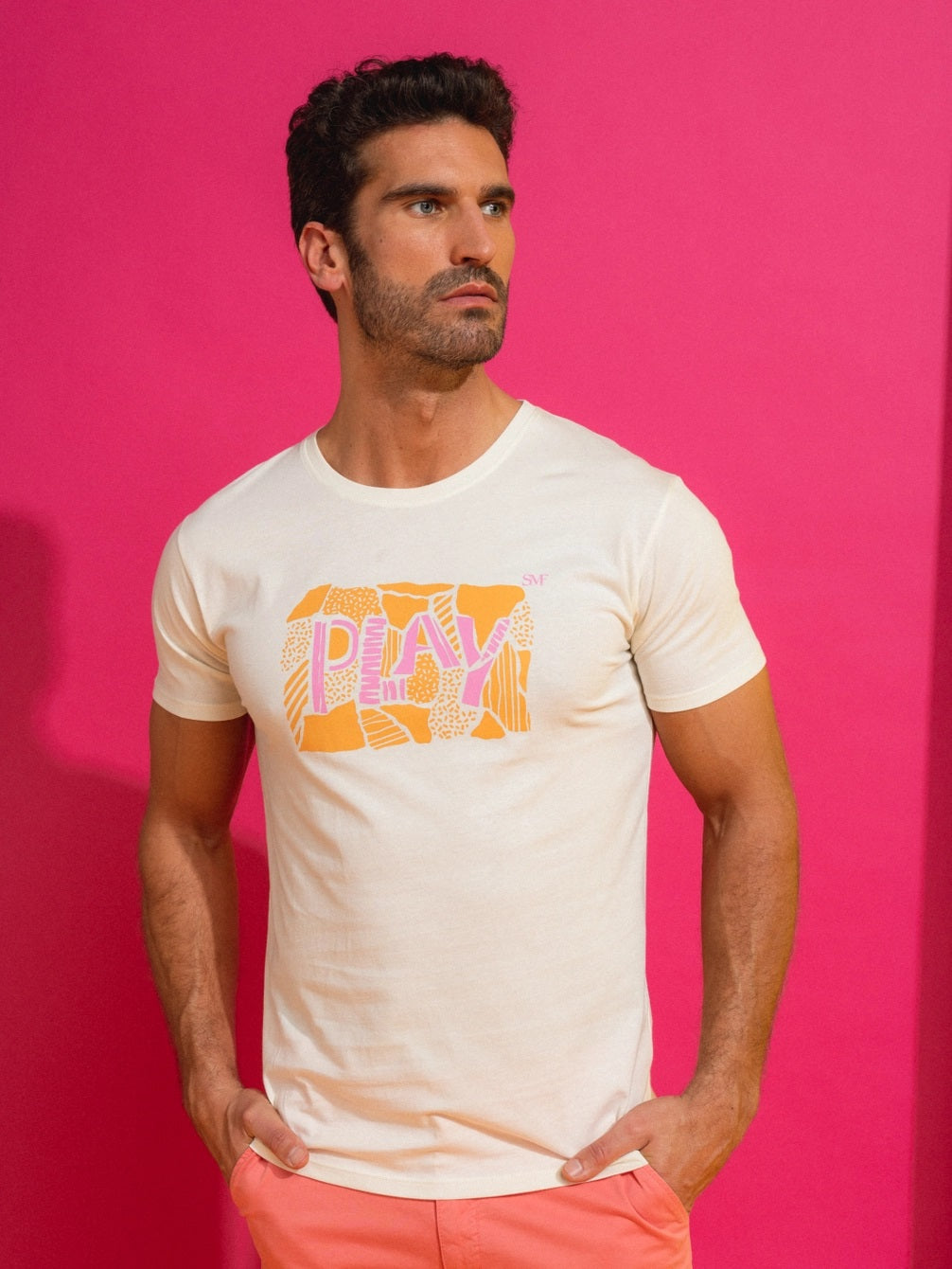 SMF Play Slim Fit Cotton T-Shirt for Men - Soft Breathable Pearl White Tee - Casual Wear, Gym, Lounge & Everyday Outfits