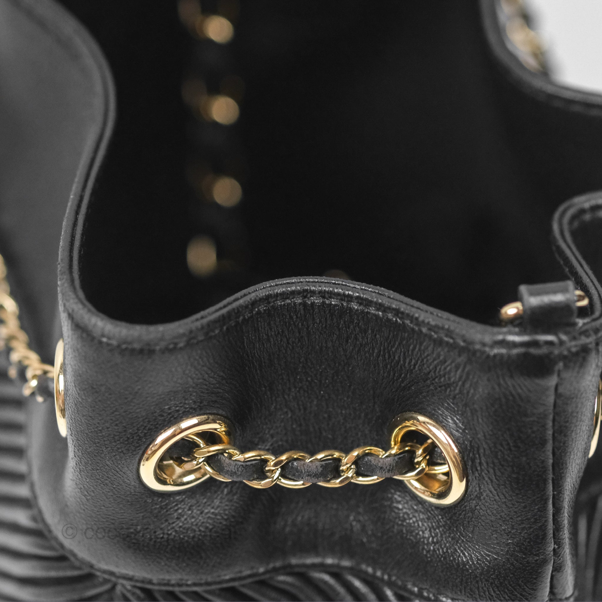 Chanel CC Chain Drawstring Bucket Bag Chevron Black Lambskin Gold Hardware - Luxury Crossbody Shoulder Bag for Women, Perfect for Parties, Date Nights & Special Occasions