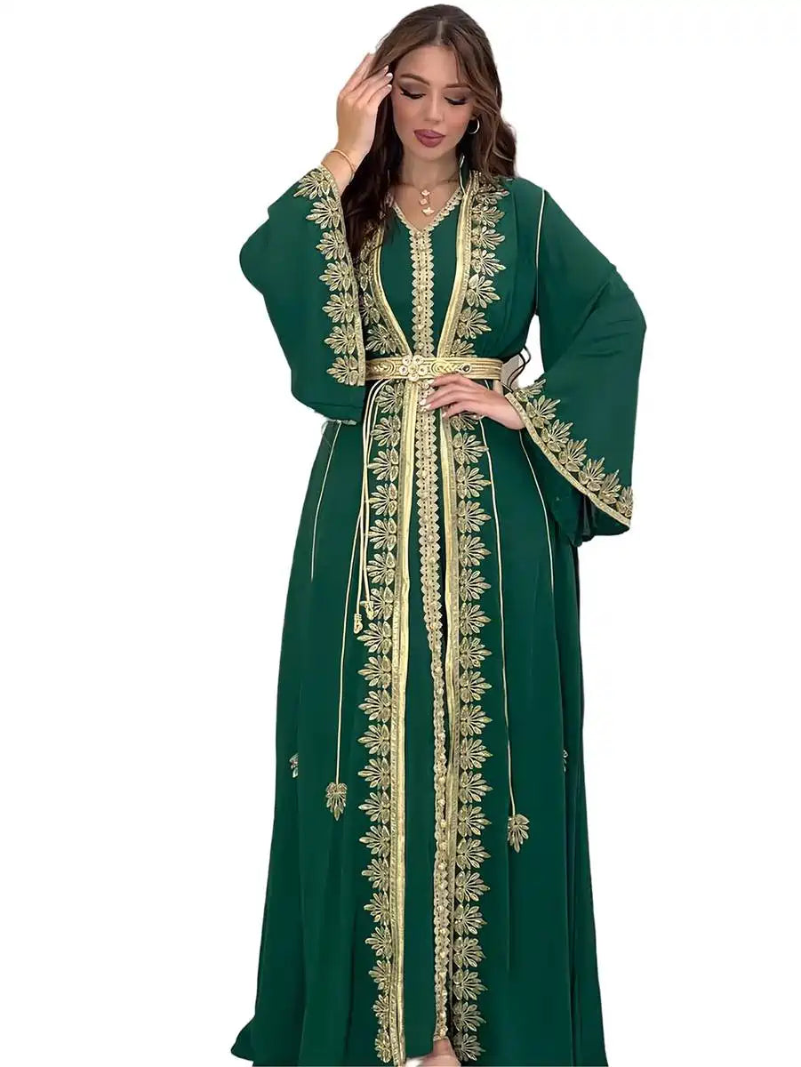 Elegant Eid Dress for Women - Embroidered Applique Caftan Kaftan Maxi Dress - Perfect for Eid Celebrations, Weddings & Special Occasions