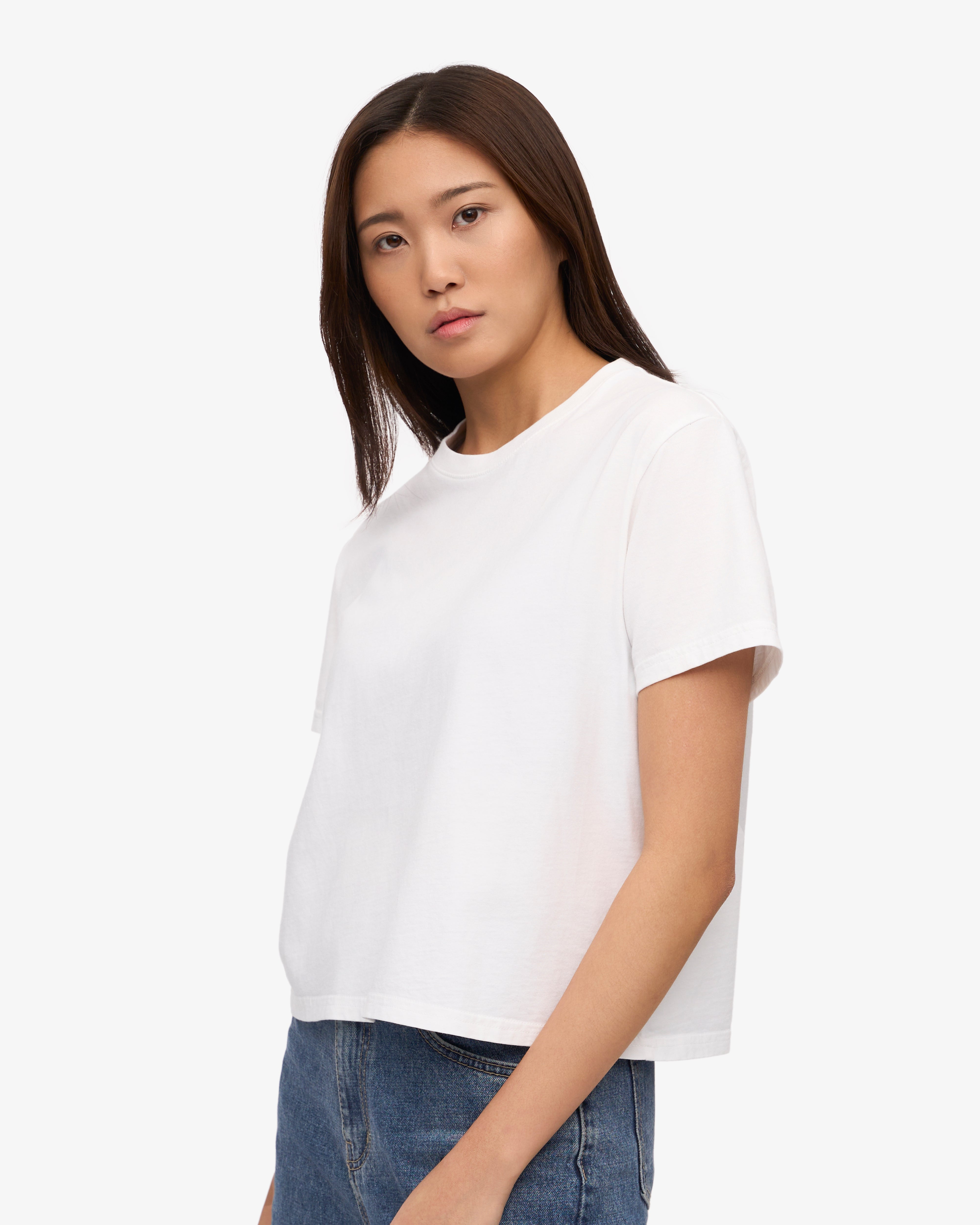 Organic Boxy Crop Tee - Soft Cotton Oversized T-Shirt for Women | Optical White | Casual Wear, Street Style & Summer Outfits