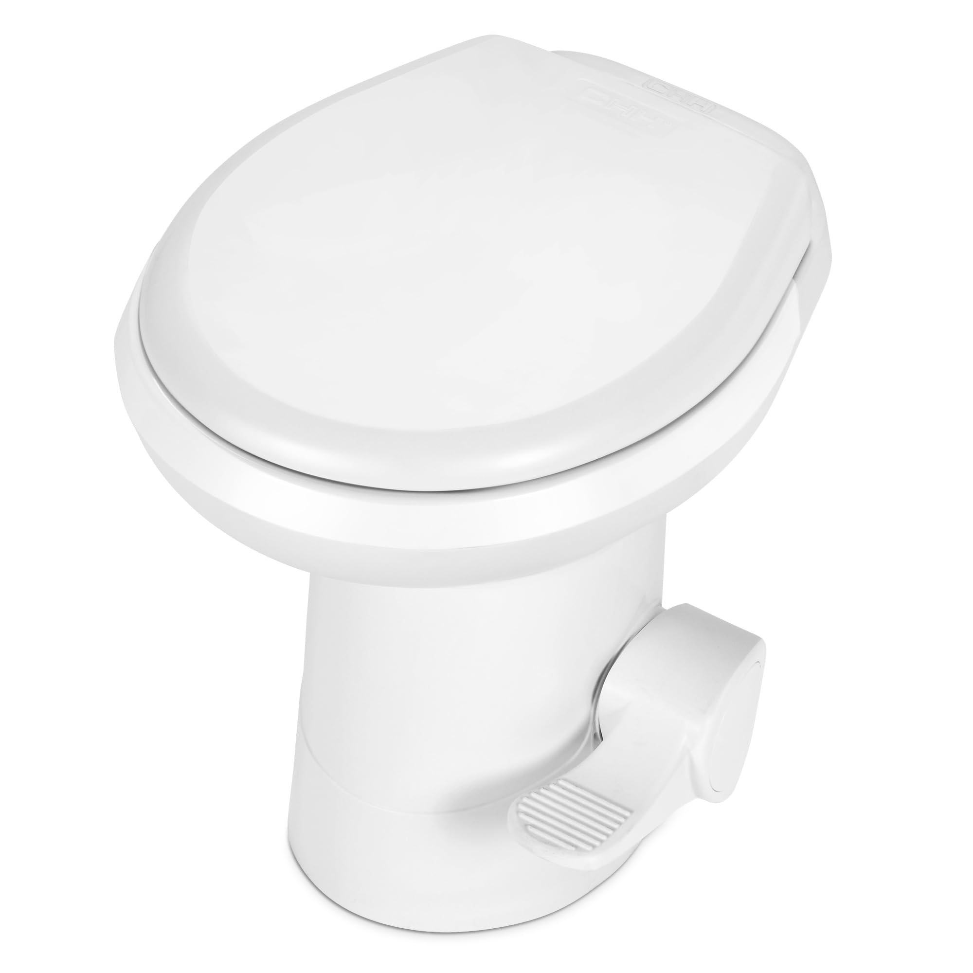 YITAHOME RV Toilet with Foot Pedal Flush - Low Profile Gravity Camper Toilet for Motorhome, Caravan & Travel Trailers - Compact & Lightweight Design - Ideal for Road Trips & Outdoor Adventures - White