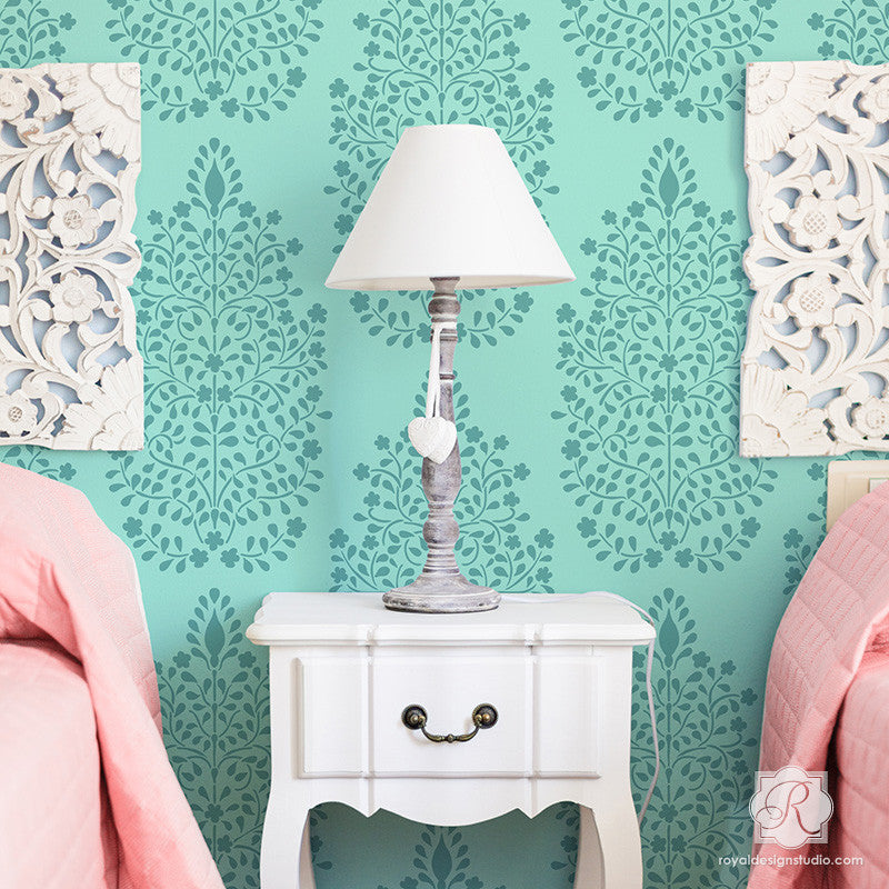 Persian Garden Damask Wall Stencil - Reusable DIY Painting Template for Home Decor, Bedroom, Living Room & Nursery - Floral Pattern Wall Art Design