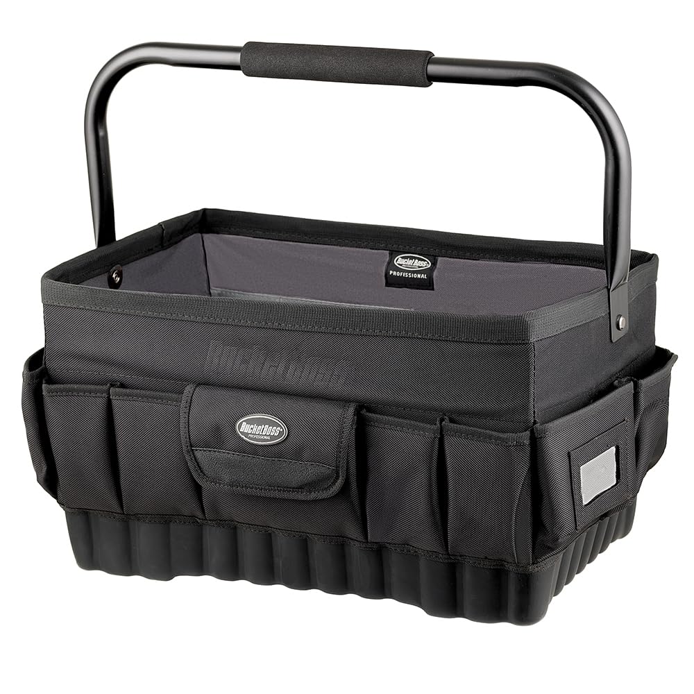 Bucket Boss Pro Tool Tote 18 - Heavy Duty Professional Series Tool Bag (74018) in Black - 18 Inch Organizer for Construction, Electricians & DIY Projects