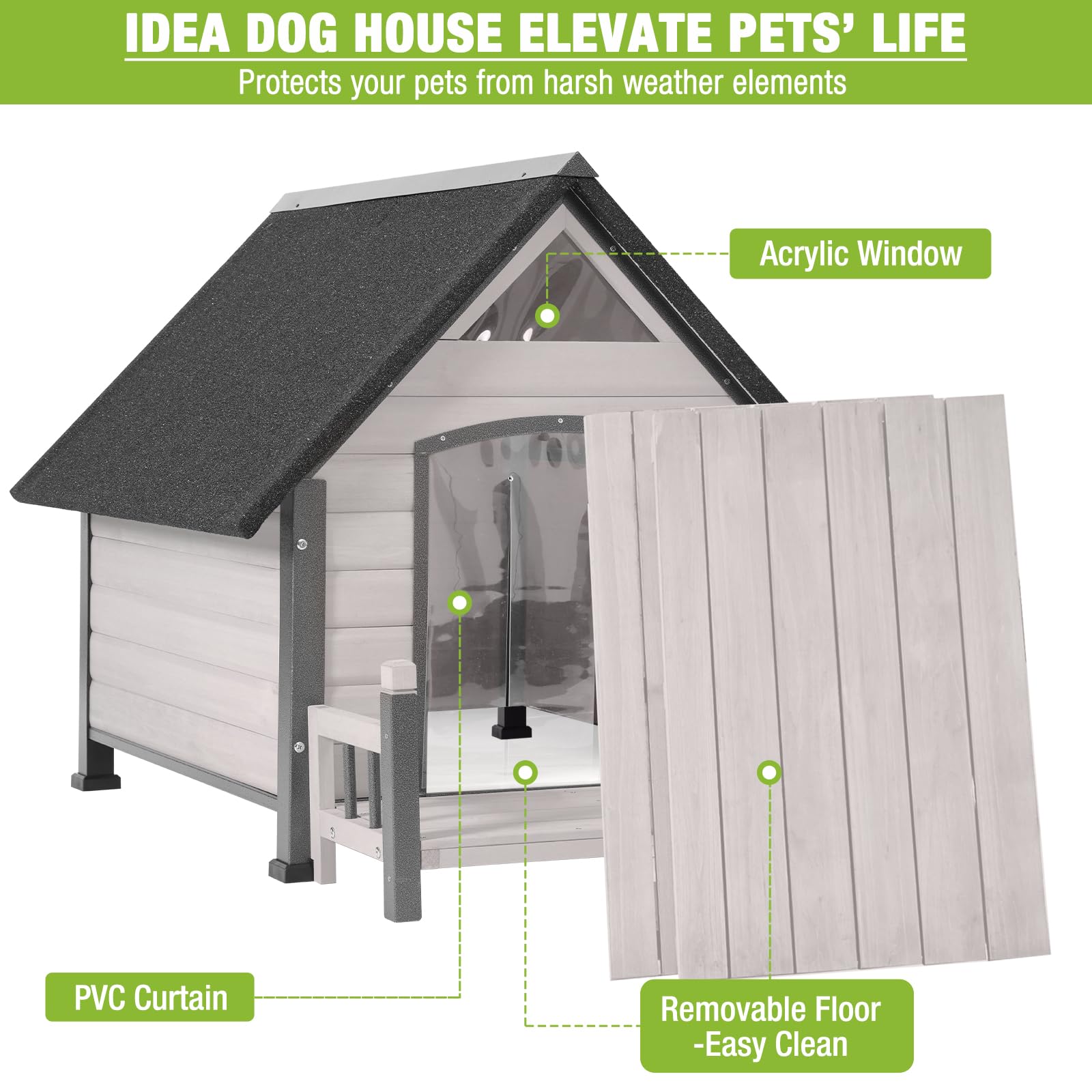 Upgraded Outdoor Dog House with Iron Frame - Chew-Proof Dog Cage for Small, Medium & Large Dogs - Raised Floor & Custom Plastic Feet Pads - Perfect for Backyard, Patio & Kennel Use