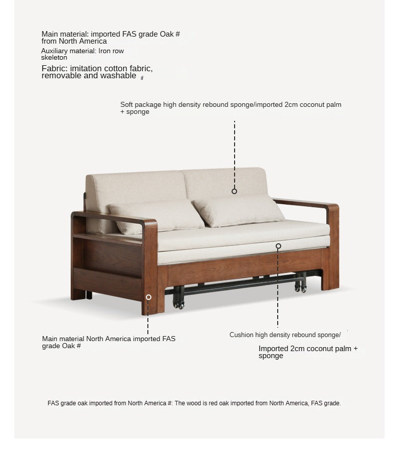 **Oak Solid Wood Folding Sofa Bed – Convertible Sleeper for Small Spaces, Guest Room & Studio Apartments**