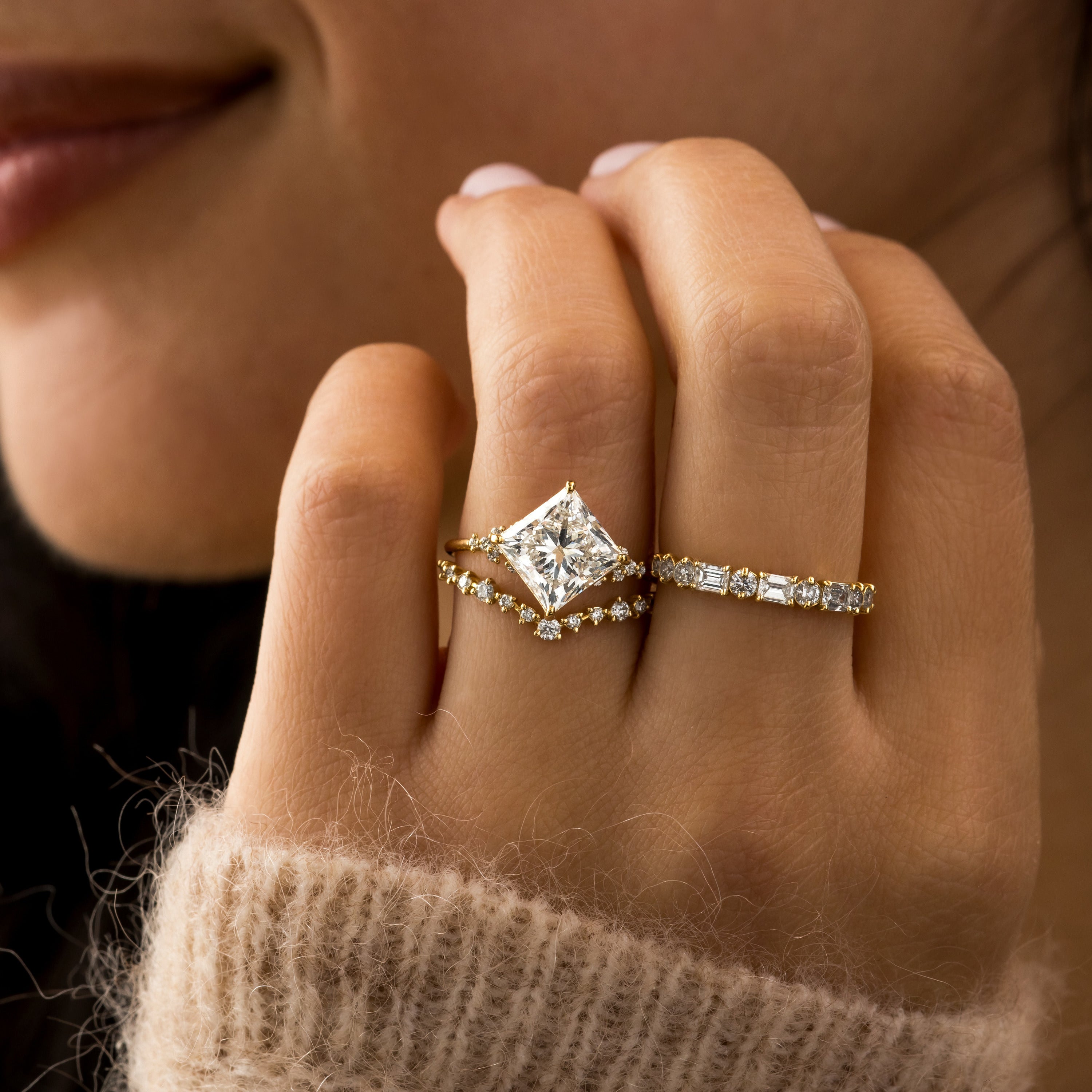 Elegant Damask Princess Cut Ring for Women - Perfect for Weddings, Engagements & Special Occasions