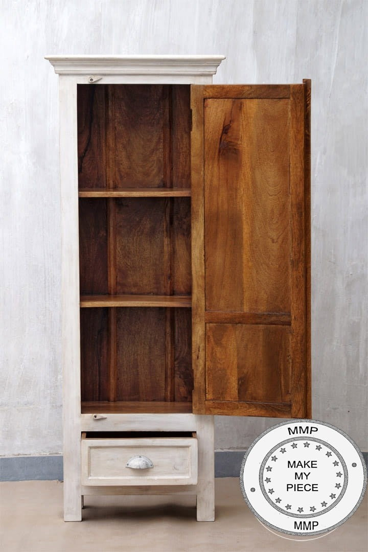 Hand Carved Indian Wooden Floral Wardrobe Cabinet - Small White Storage for Bedroom, Closet & Home Decor | Perfect for Organizing Jewelry, Scarves & Accessories