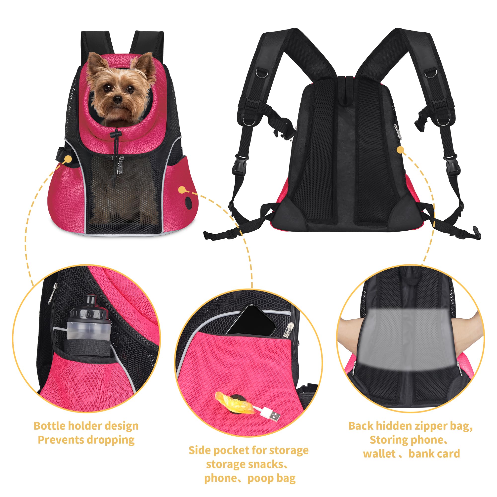 WOYYHO Ventilated Mesh Pet Dog Carrier Backpack - Front Facing Small Dog Carrier with Safety Belt for Travel, Hiking & Cycling (5-9 lbs) | Rethink Pink | Perfect for Outdoor Adventures, Airplane Travel & Daily Commutes