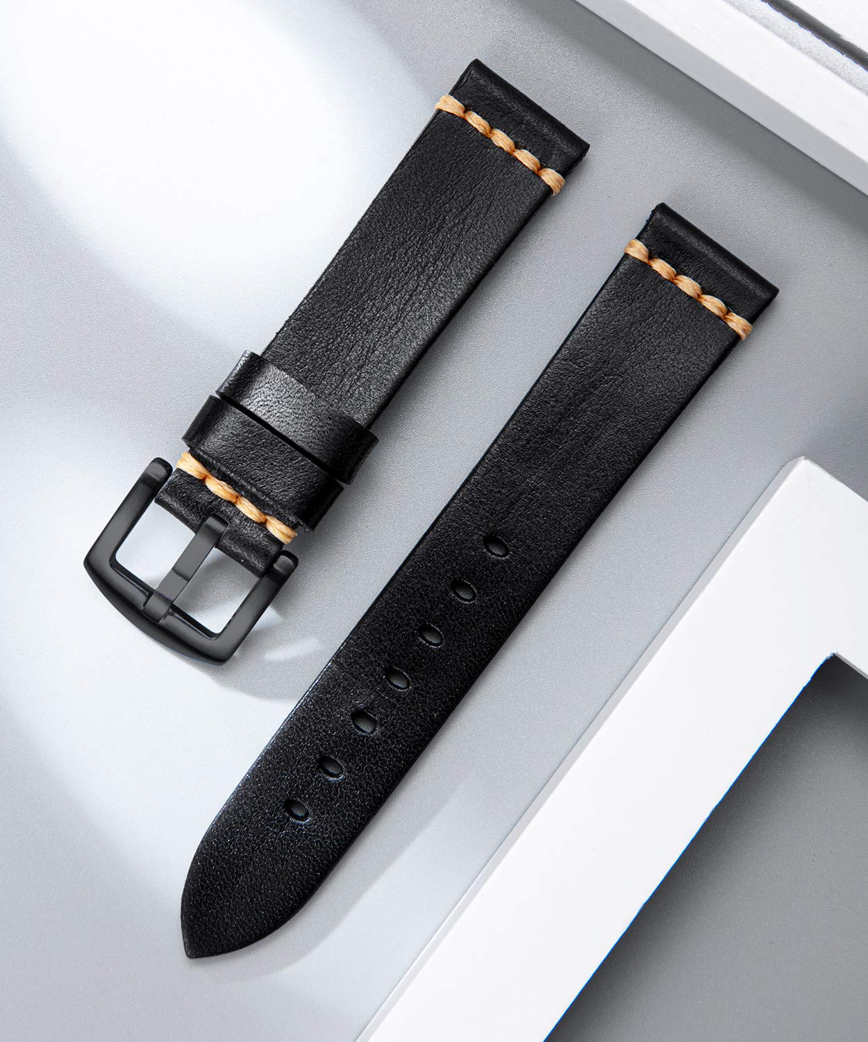 Premium Leather Watch Band 18/20/22/24mm - Compatible with Samsung, Huawei & Garmin Smartwatches - Soft Tanned Leather Strap for Men & Women - Perfect for Business, Casual & Outdoor Activities