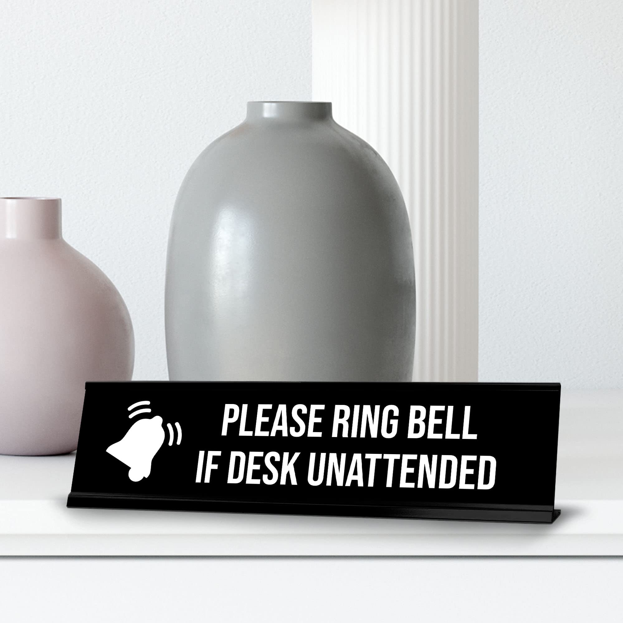 Please Ring Bell If Desk Unattended Sign - 2x8 Inch Black & White Office Desk Sign - Perfect for Reception, Customer Service, and Retail Counters