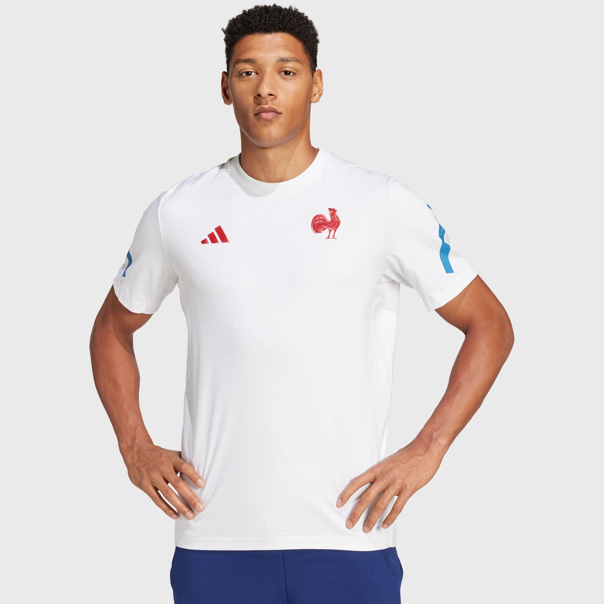 Adidas France Rugby Travel T-Shirt for Men - White Cotton Jersey Tee - Comfortable & Stylish for Sports, Travel & Casual Wear