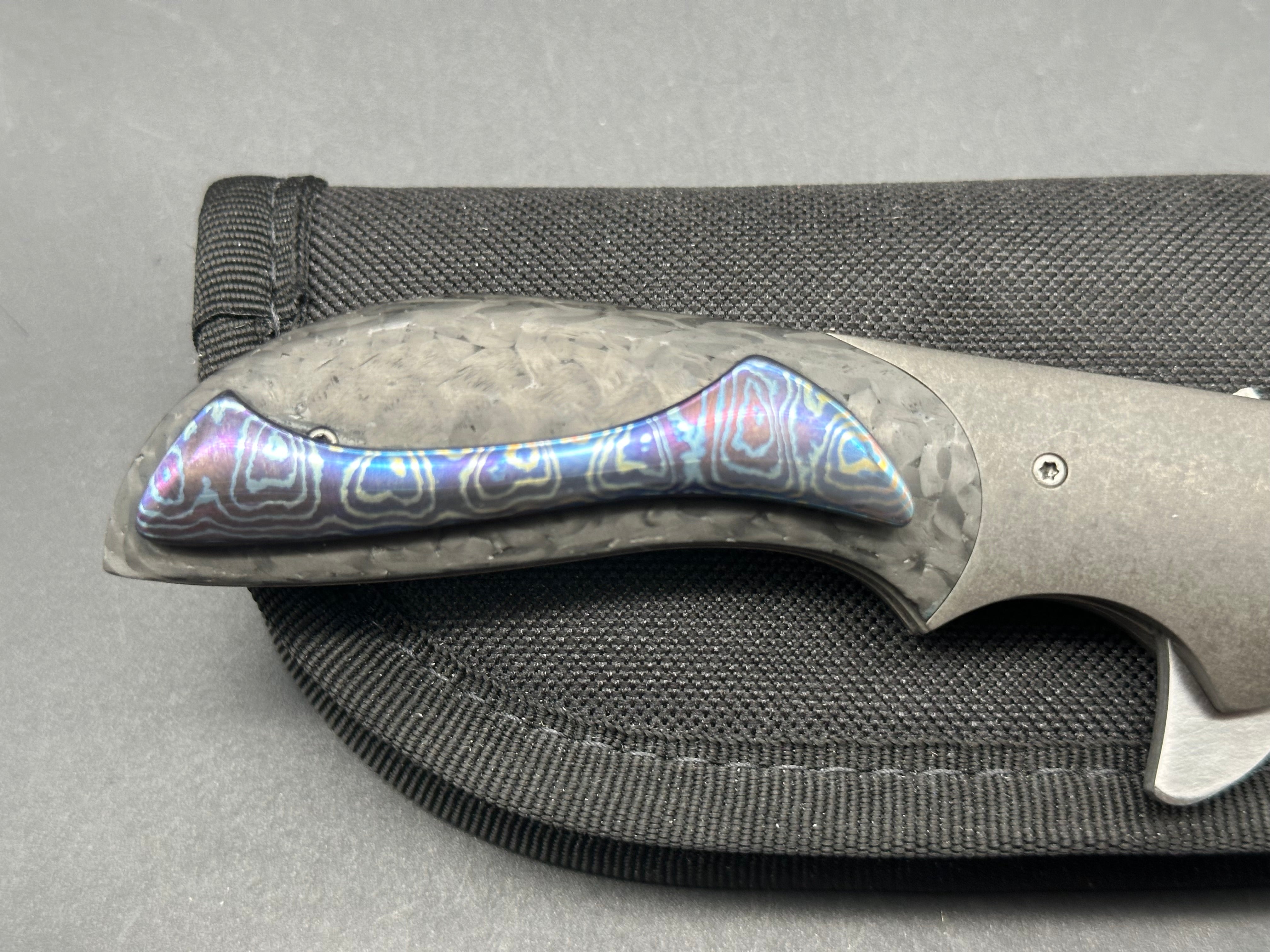 Jeff Vandermeulen Custom Mini Folding Knife - Hand-Rubbed Satin Blade, Titanium Handle with Carbon Fiber Inlay, Tip-Up Mokuti Clip - EDC, Outdoor, Camping & Everyday Carry Pocket Knife