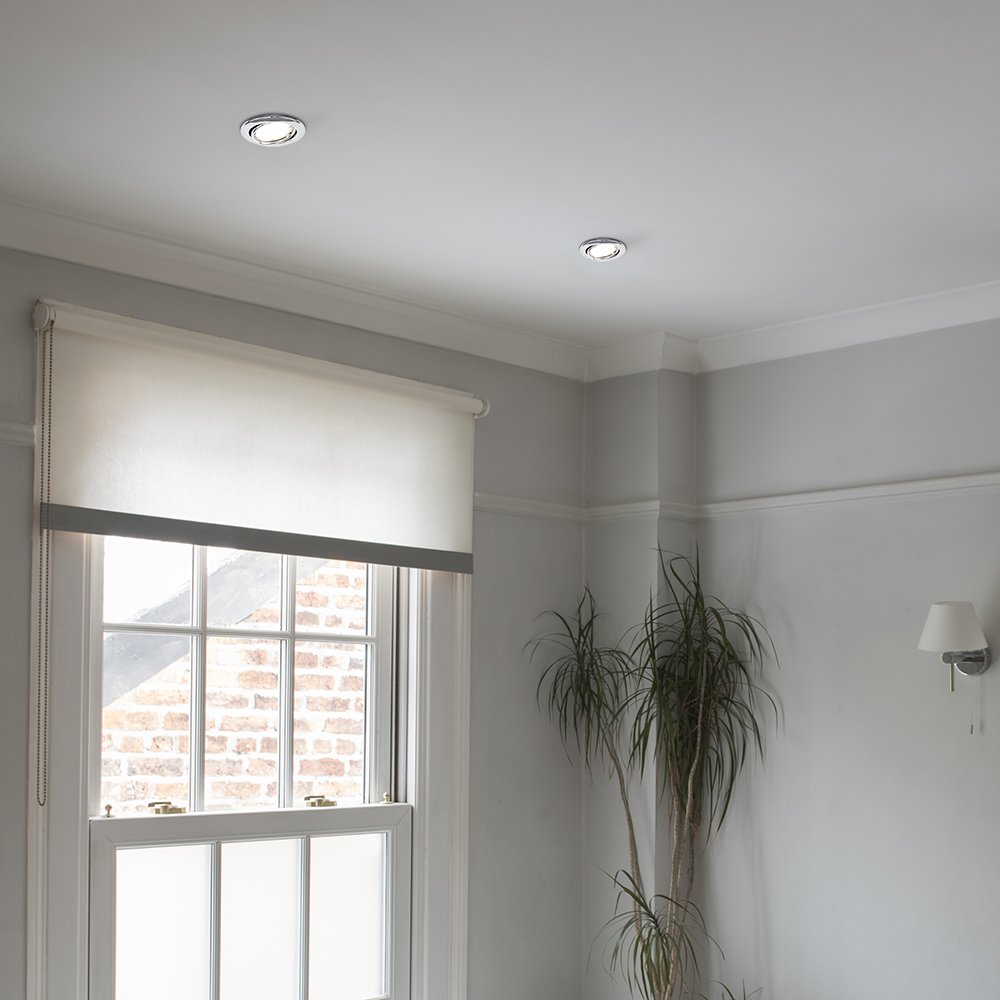 Fire Rated Polished Chrome Tiltable GU10 Recessed Ceiling Downlights - Modern Round Ceiling Spotlights for Home Décor & Lighting Improvement - Set of 20 Pack - Perfect for Living Room, Kitchen, Bedroom & Office Lighting