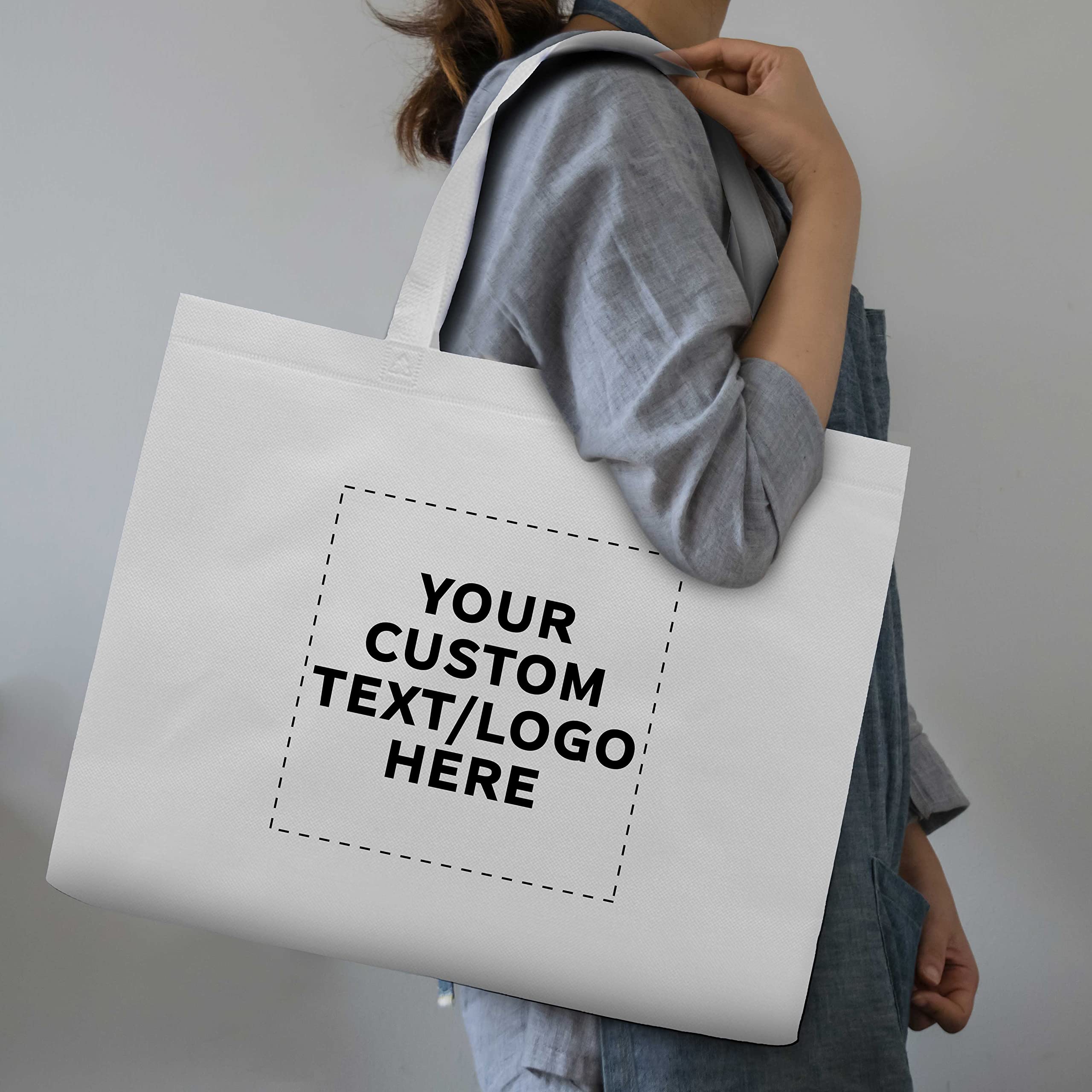 Custom Jumbo Reusable Tote Bags Bulk Pack - 10 Personalized Large Grocery Shopping Bags for Women | Promotional Items, Eco-Friendly & Durable | Perfect for Groceries, Beach Trips & Retail Promotions