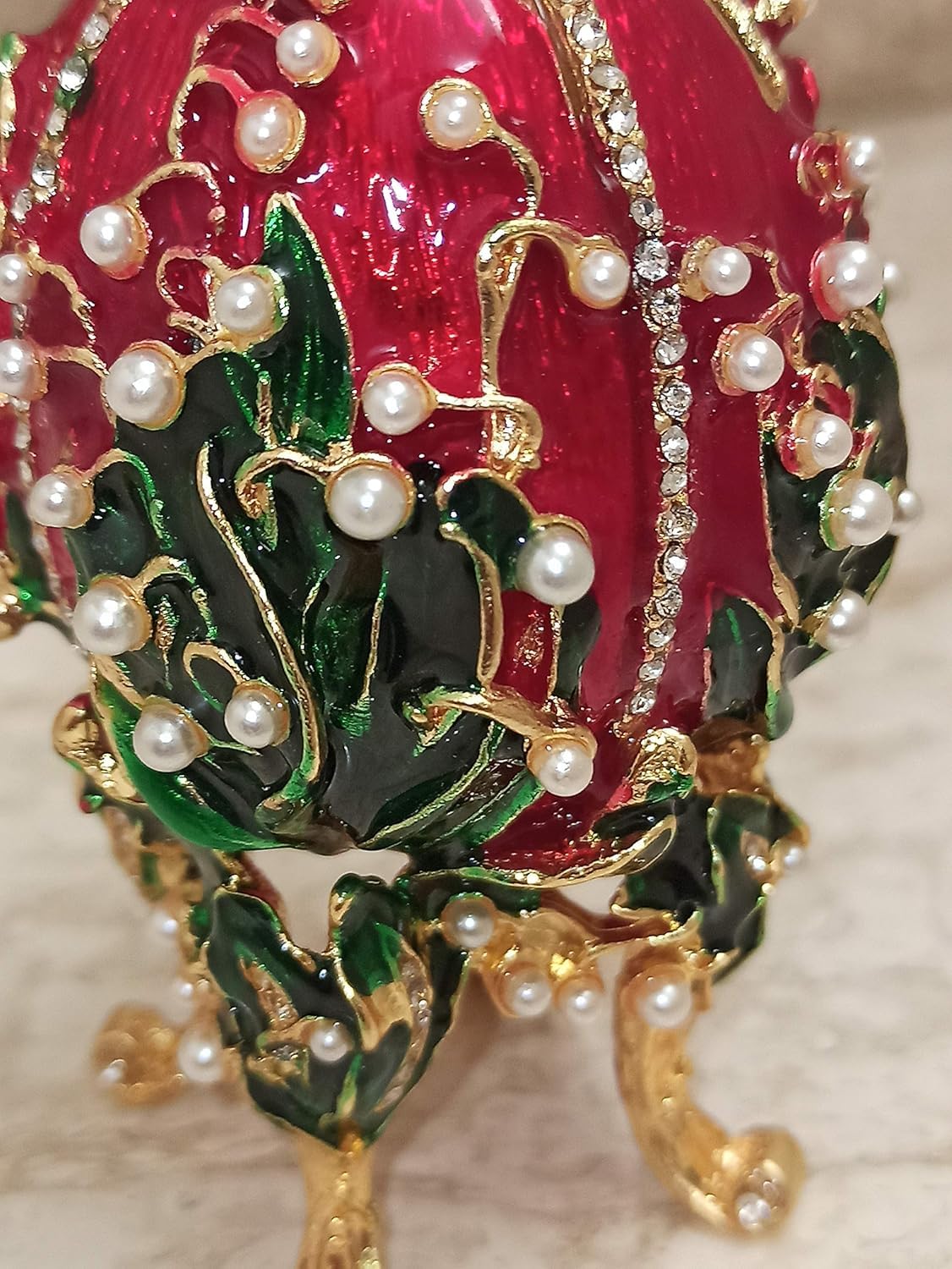 Handmade Imperial Faberge Egg Style Jewelry Box & Bracelet Set - 24K Gold Plated Austrian Crystal Diamond Decor, Luxury Gift for Men (Ruby Red) - Perfect for Birthday, Christmas, Anniversary & Special Occasion Gifts