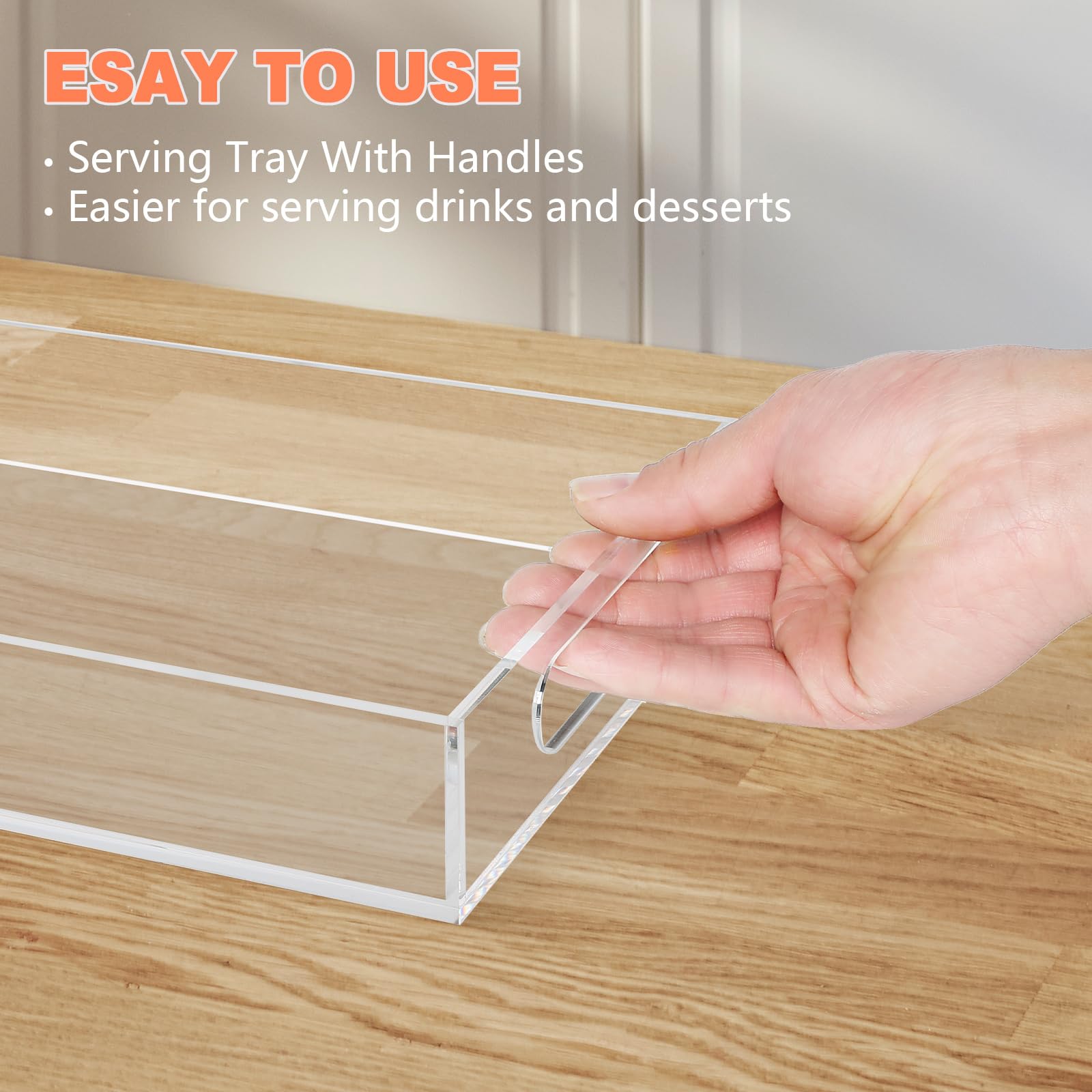 MYFULLY Clear Acrylic Serving Tray with Handles - 8