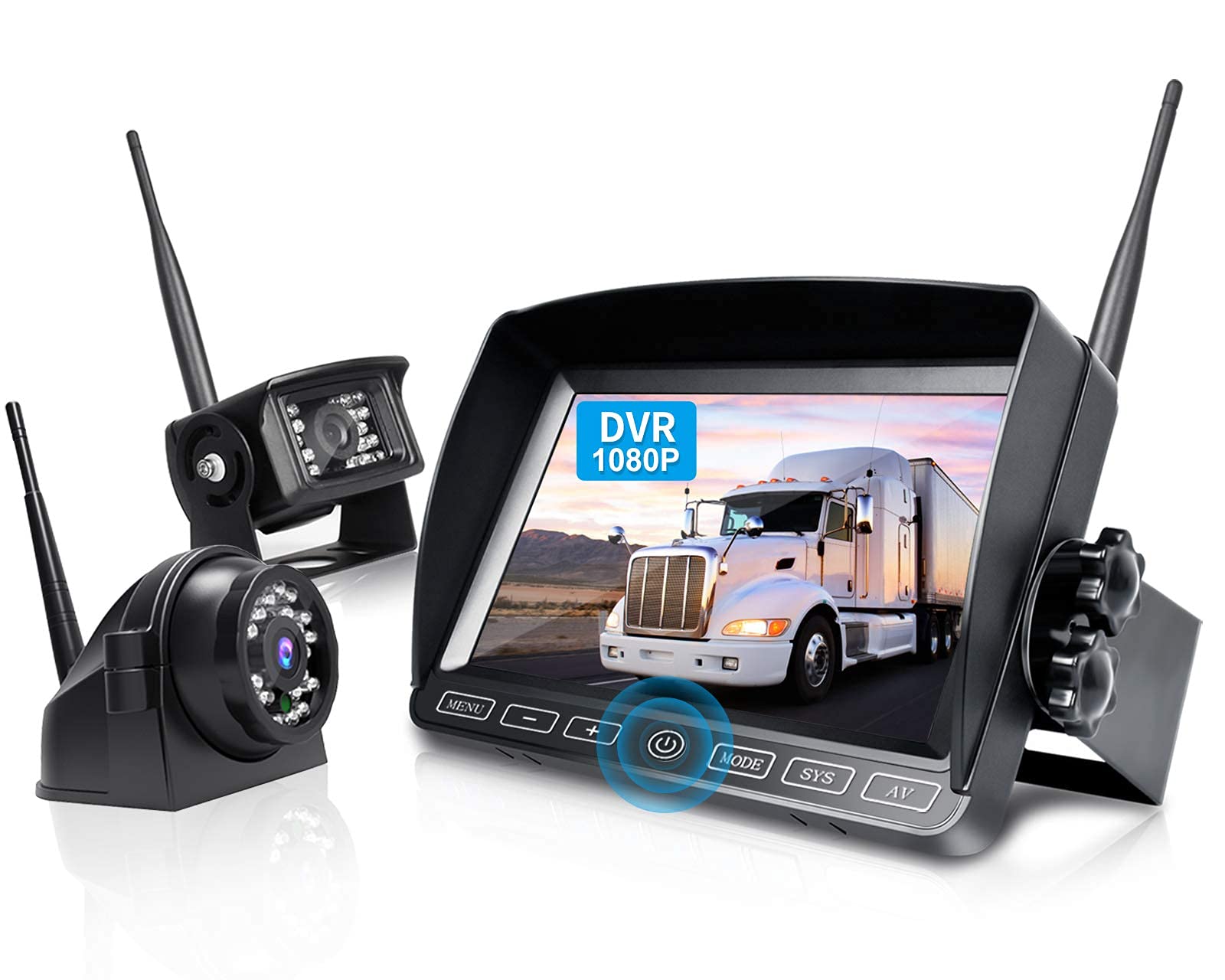 ZEROXCLUB Ⅱ 7-Inch Dual 1080P Wireless Backup Camera System with HDVCI Digital Signal (BW702+HW01) - Perfect for Trucks, RVs, Trailers & Parking Safety