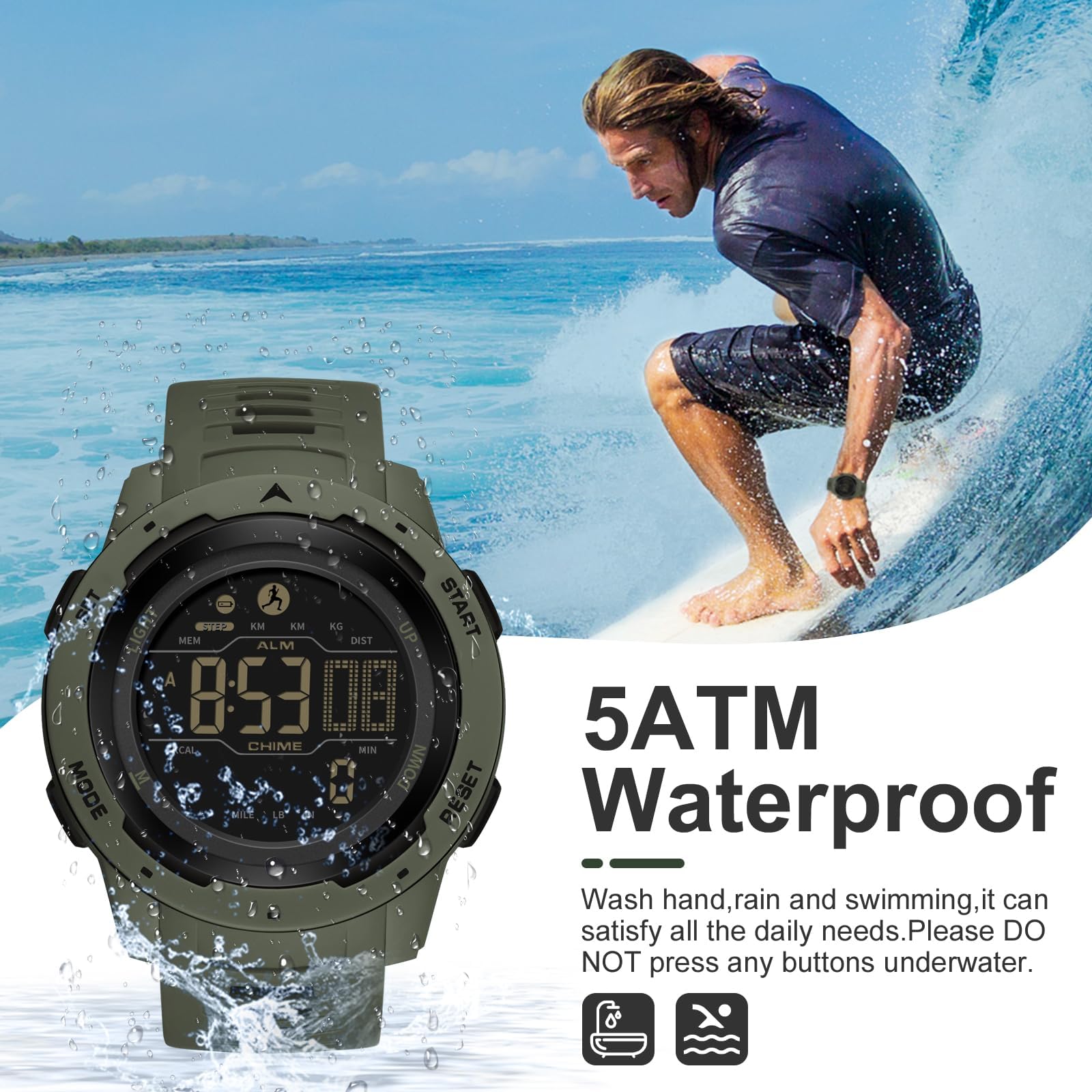 Yihou Fitness Tracker Watch - Step Counter, Calorie Tracker, Heart Rate Monitor, Waterproof Running Watch with Stopwatch, Alarm, LED Display for Men & Women - Perfect for Running, Hiking, Gym Workouts