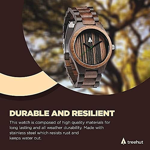 Treehut Men's Wooden Watch - Walnut & Ebony Wood Strap, Quartz Analog with Miyota Movement, Stainless Steel Back - Perfect for Casual Wear, Outdoor Activities & Unique Gifts