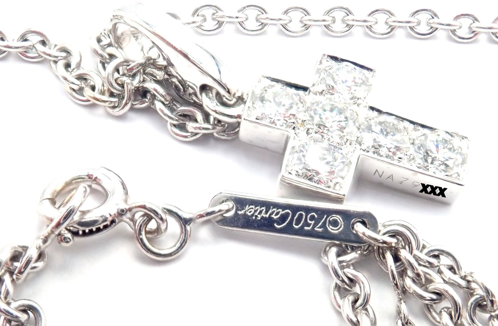 Authentic Cartier 18K White Gold Diamond Cross Pendant Necklace for Women - Luxury Jewelry Gift for Christmas, Anniversary & Special Occasions