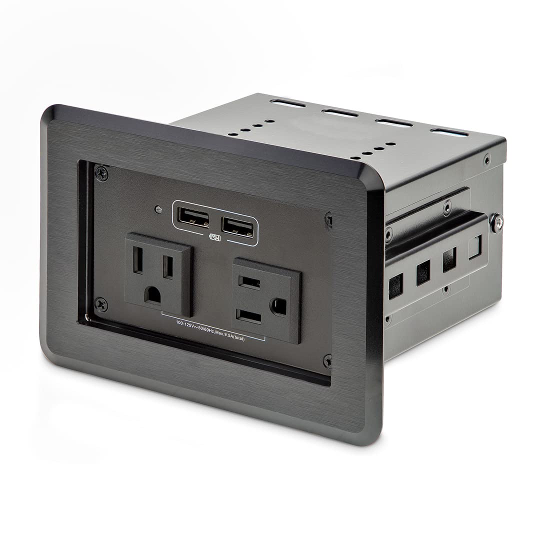 StarTech.com Conference Table Power Center with 2 UL Certified 120V AC Outlets & 2 USB BC 1.2 Ports - Recessed In-Table Power Strip & Charging Station for Meeting Rooms, Boardrooms & Office Desks - Perfect for Conference Calls, Team Meetings & Workspace Charging (KITBZPOWNA)