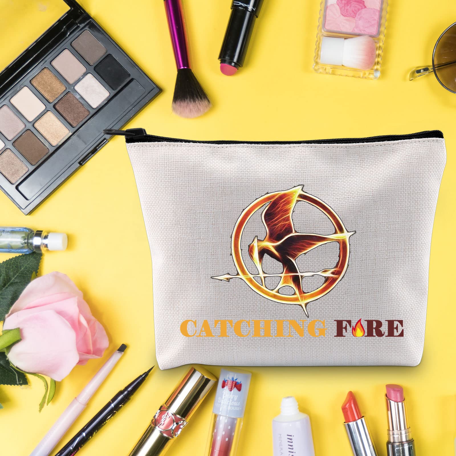 LEVLO Hunger Games Inspired Cosmetic Makeup Bag - Fire Themed Zipper Pouch for Makeup, Travel & Storage | Perfect Gift for Fans, Cosplay & Everyday Use