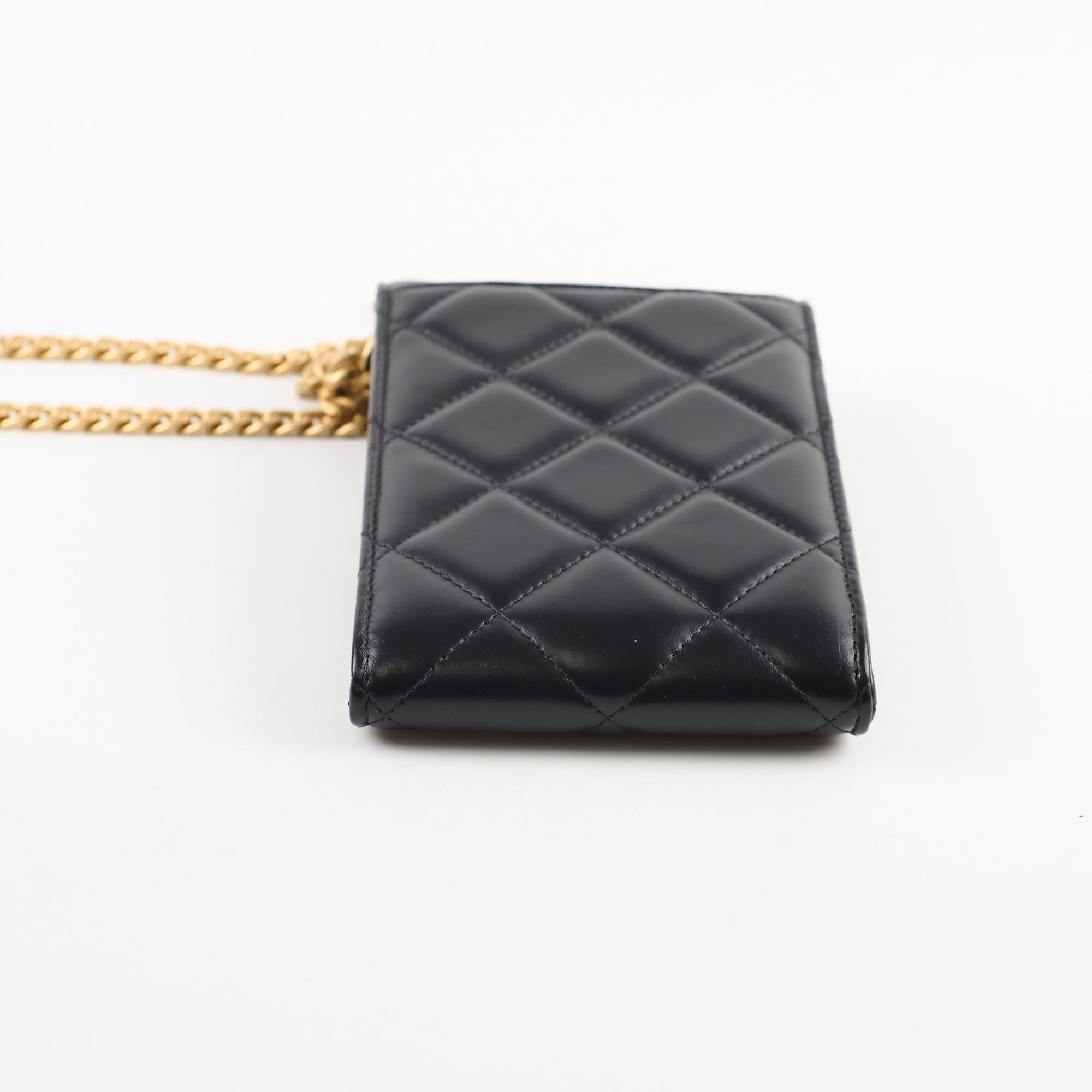 Chanel CC Flap Phone Holder Crossbody Bag for Women - Black Leather with Gold-Tone Hardware - Perfect for Everyday Use, Travel & Shopping